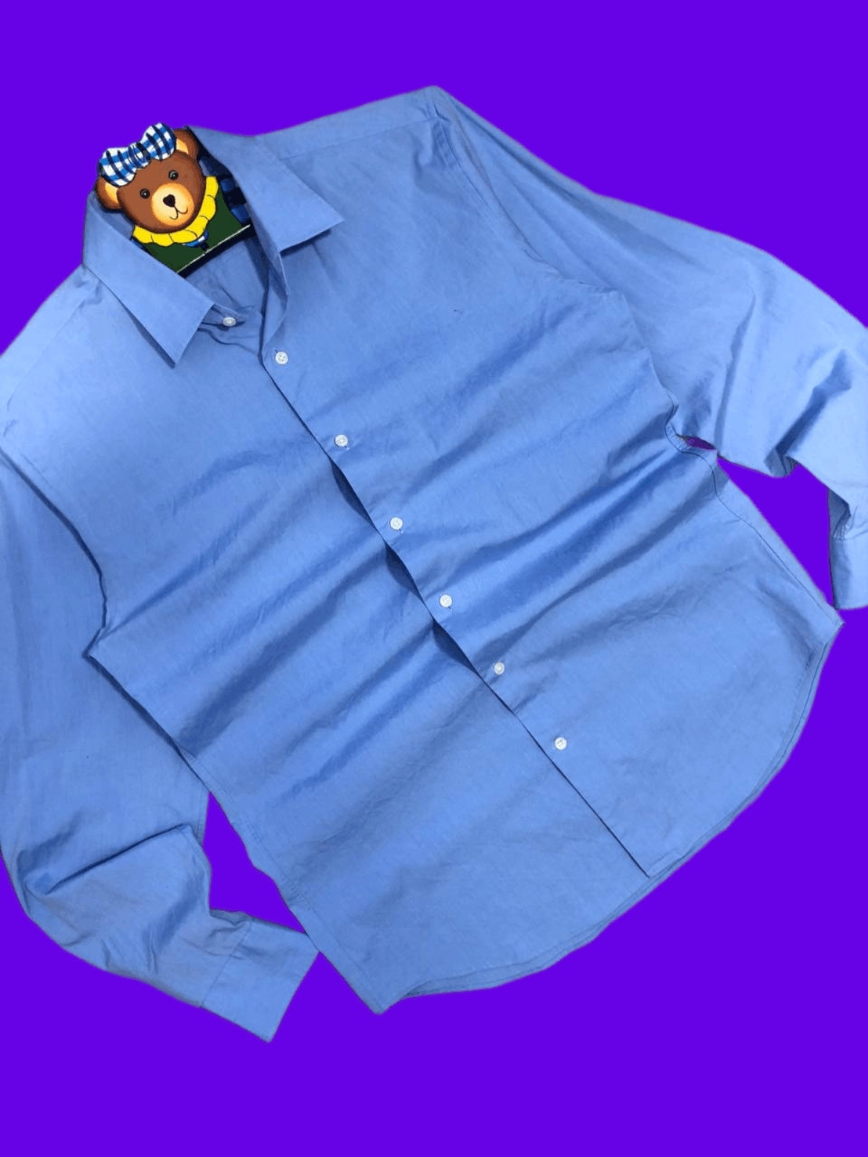 image of Marni Uniqlo Oversized Printed Open Collar Shirt in Bleu, Men's (Size Large)