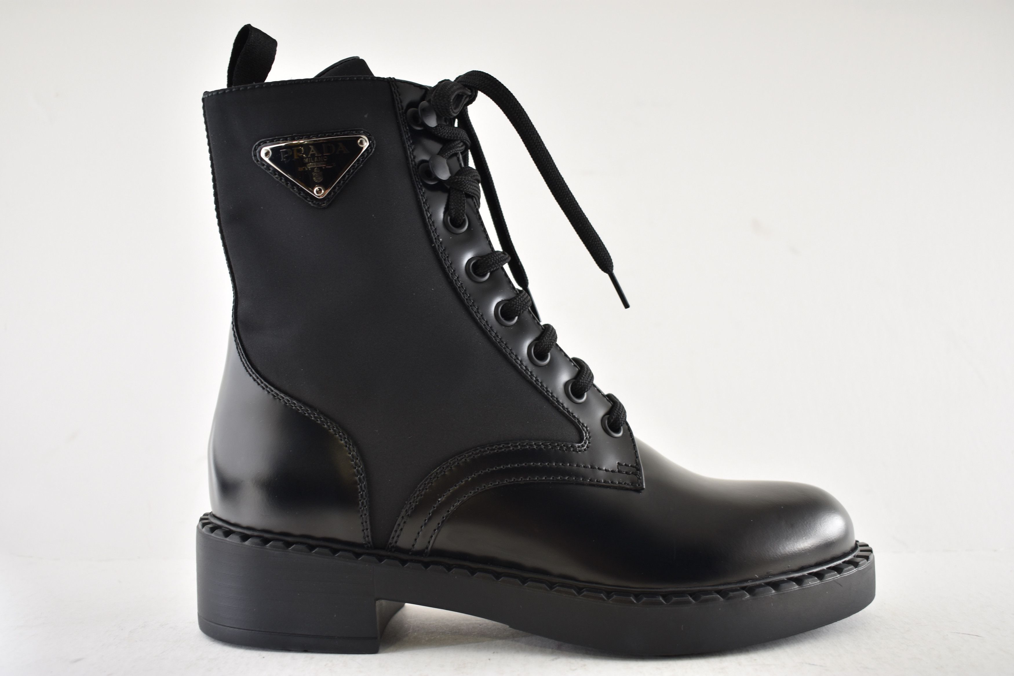 Prada Prada Black Lace Up Combat Military Ankle Mid Calf Boot 36.5 Size US 6.5 / IT 36.5 - 2 Thumbnail
