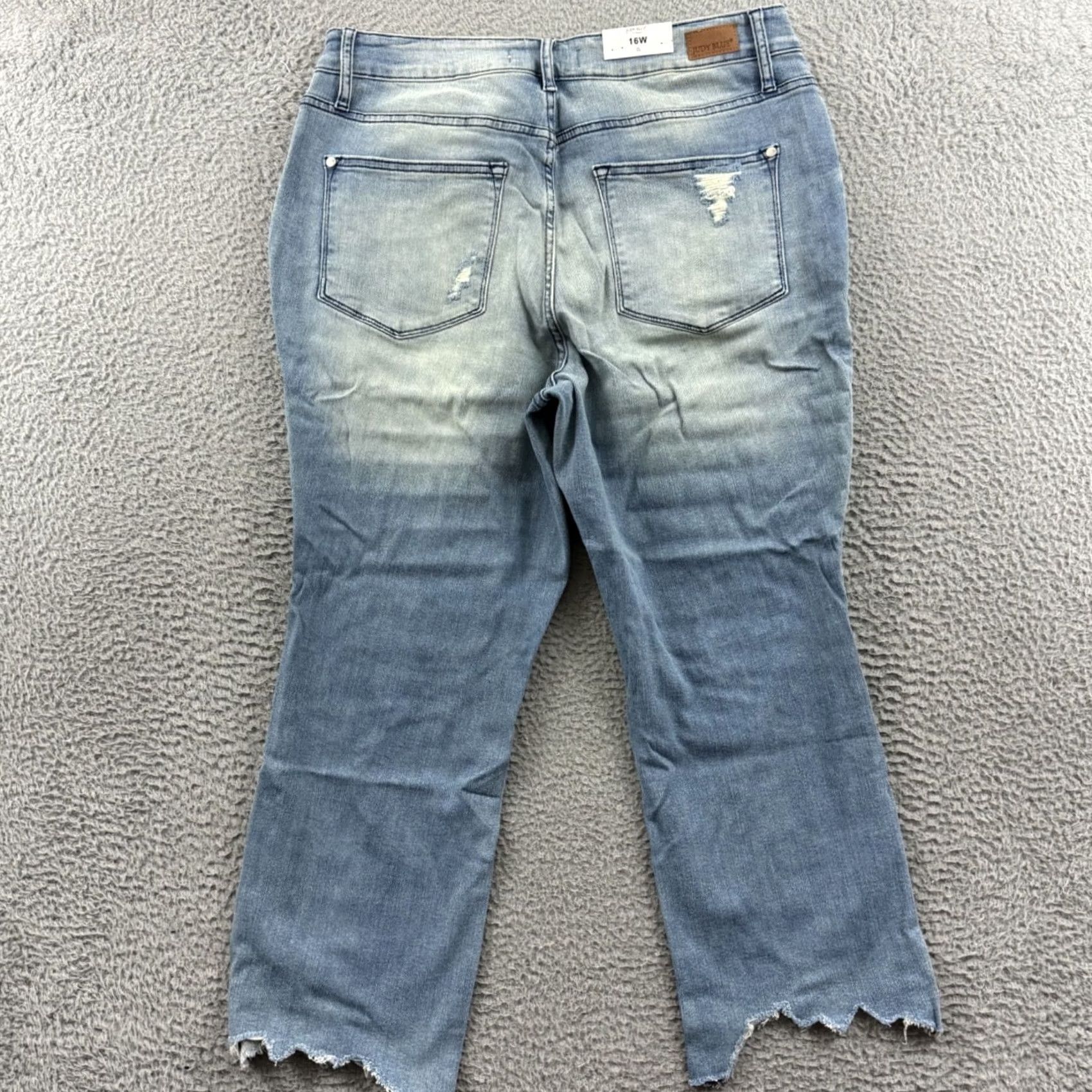 Vintage Judy Blue Jeans Womens 16 Mid Rise Straight Blue Stretch Distressed Raw Hem NWT Size 38" / US 16 / IT 52 - 5 Thumbnail