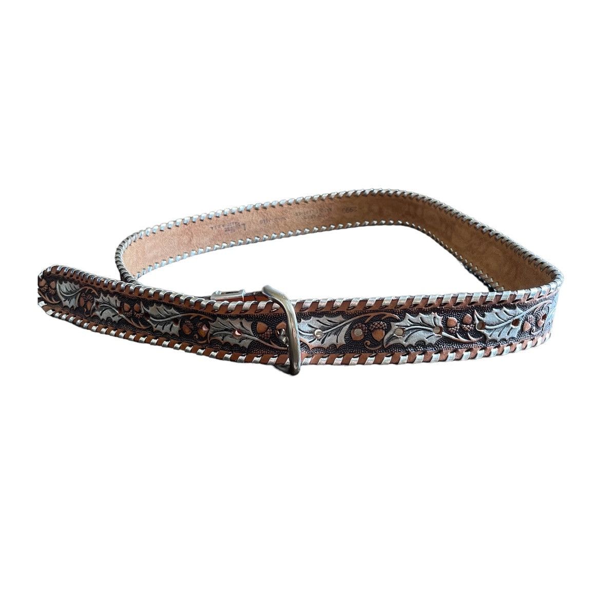 If Six Was Nine × Le Grande Bleu (L.G.B.) Kapital Style 70s Lyntone Hand Tooled Solid Leather Belt Size ONE SIZE - 5 Thumbnail
