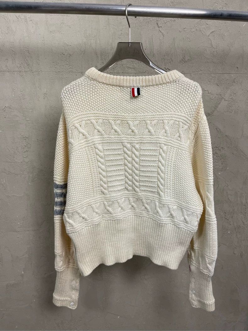 Thom Browne Thom Browne Beige four-striped jacquand round-neck wool swe Size US M / EU 48-50 / 2 - 3 Thumbnail