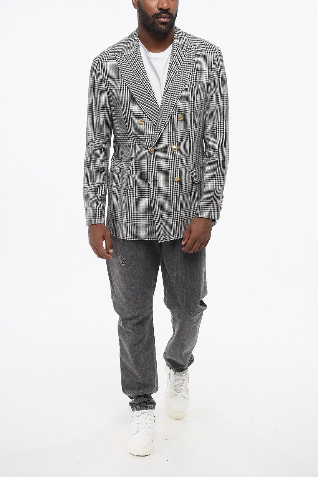 Brunello Cucinelli og1mm0725 Check Linen Blend Blazer in Black & White Size US M / EU 48-50 / 2 - 4 Thumbnail