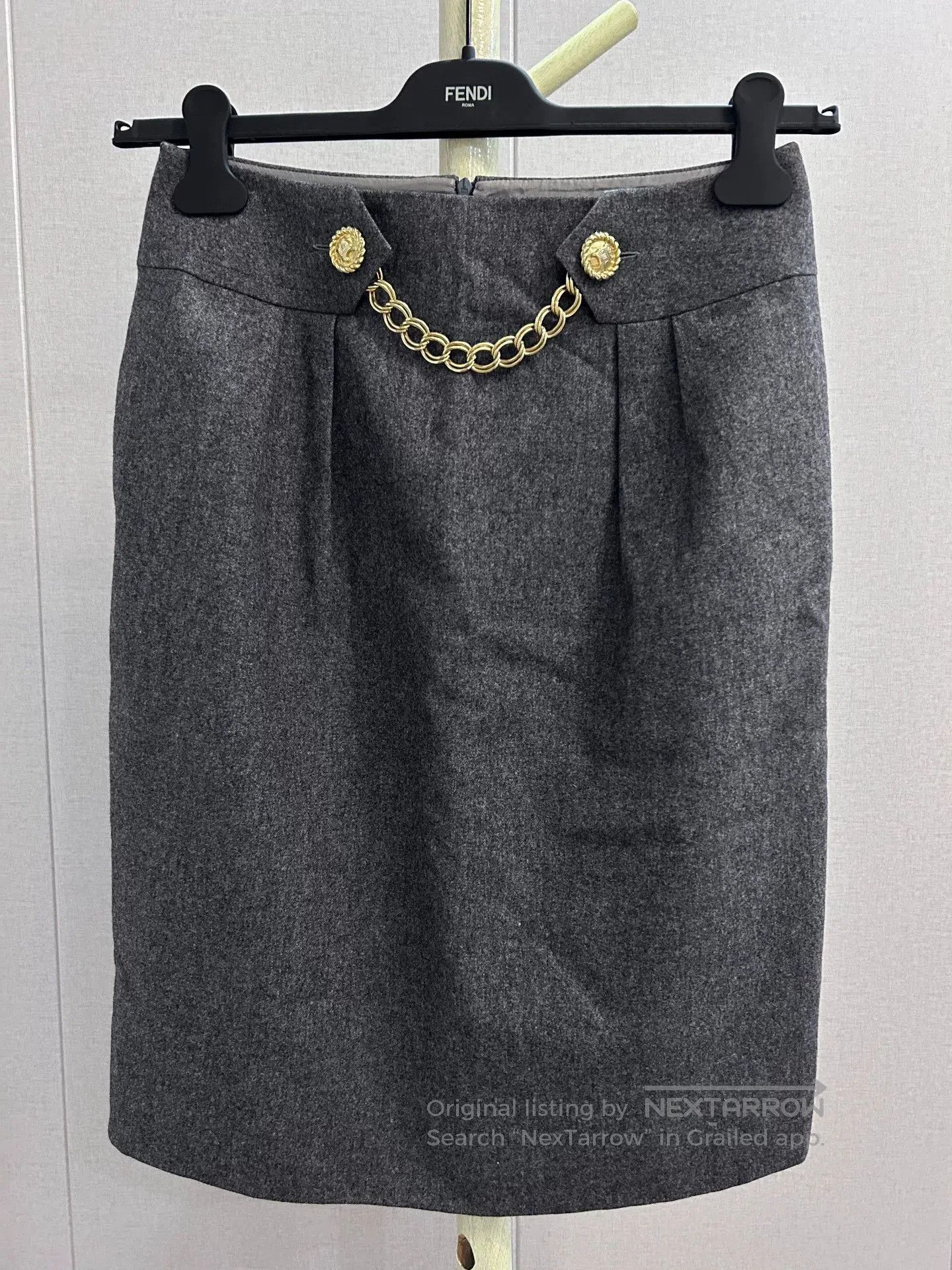 Celine Celine Gray Wool Skirt with Golden Detail. Size 41" - 1 Thumbnail