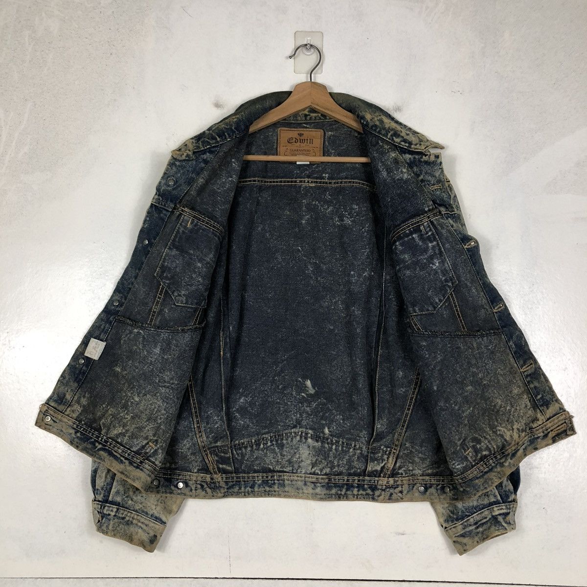 Edwin 📌VINTAGE RUSTY BIKER DENIM JACKET TRUCKER EDWIN Size US L / EU 52-54 / 3 - 14 Thumbnail