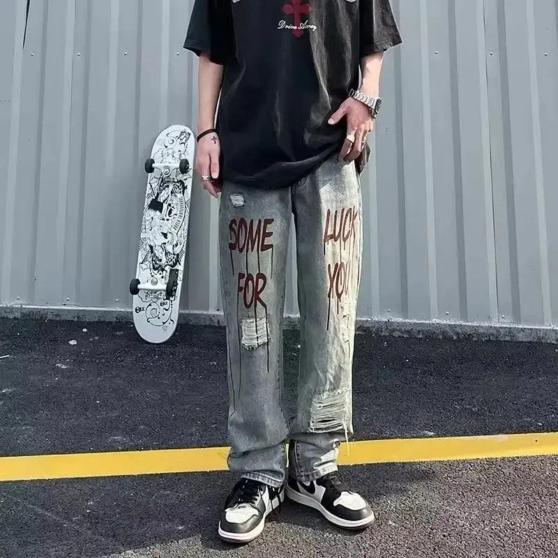 Japanese Brand Hip hop high street letter printed ripped jeans Size US 32 / EU 48 - 3 Thumbnail