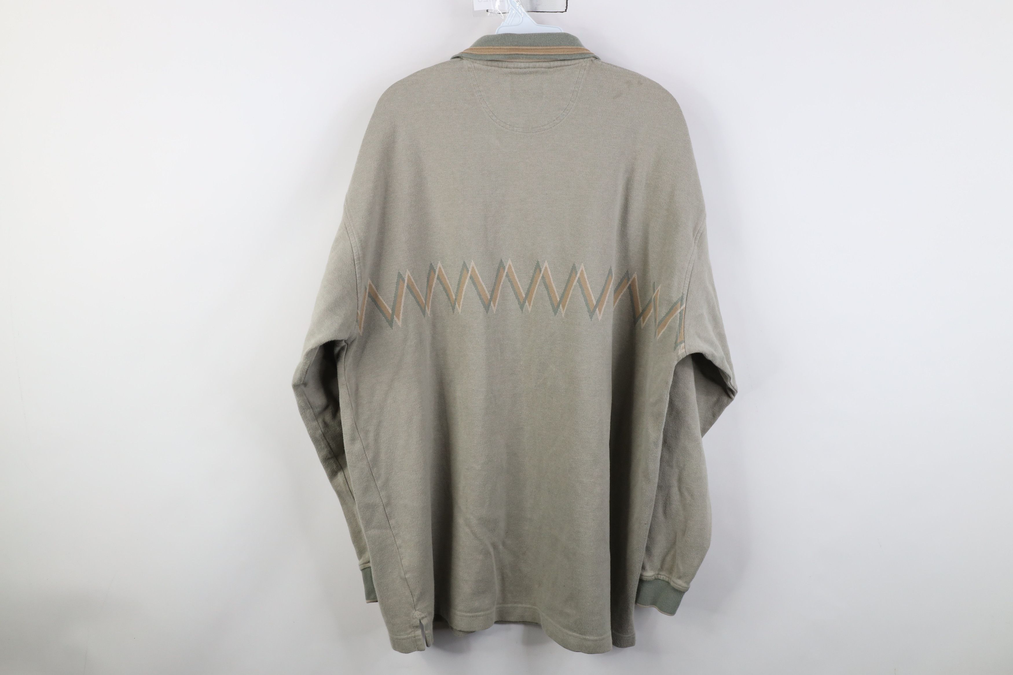 Vintage Vintage 90s Streetwear Zig Zag Heavy Long Sleeve Polo Shirt Size US XL / EU 56 / 4 - 12 Thumbnail