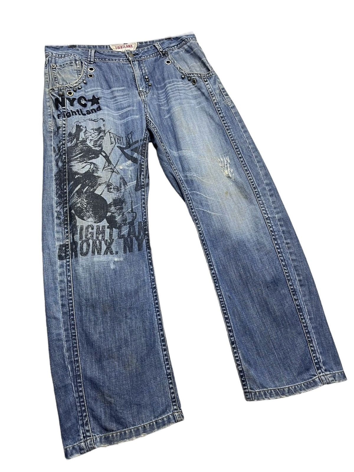 Everlast 🔥Vintage EVERLAST NEW YORK CITY FIGHTLAND Distressed Denim Size US 34 / EU 50 - 6 Thumbnail