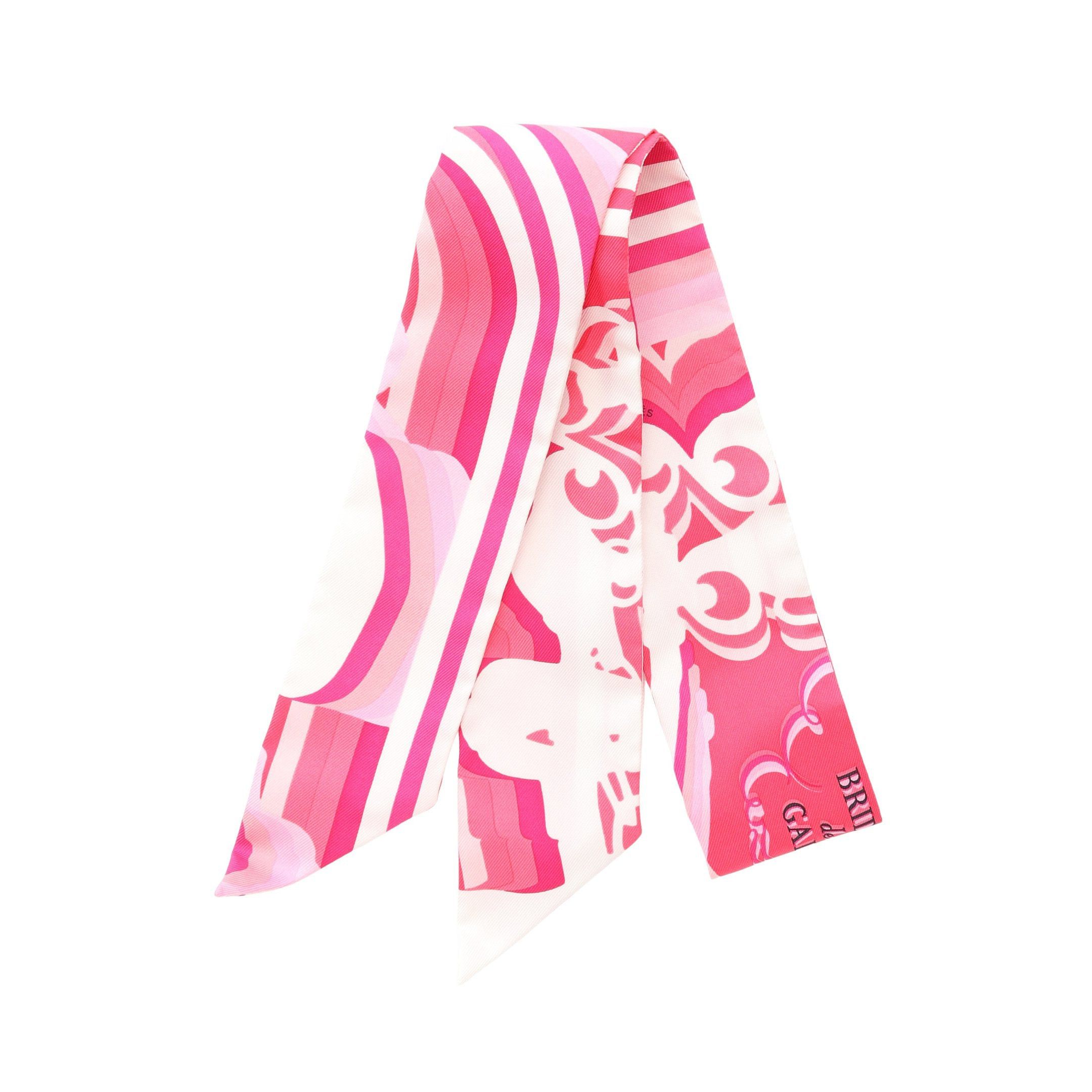 Hermes Hermes Twilly Brides De Gala Shadow Ribbon Scarf Silk Pink White Size ONE SIZE - 1 Thumbnail