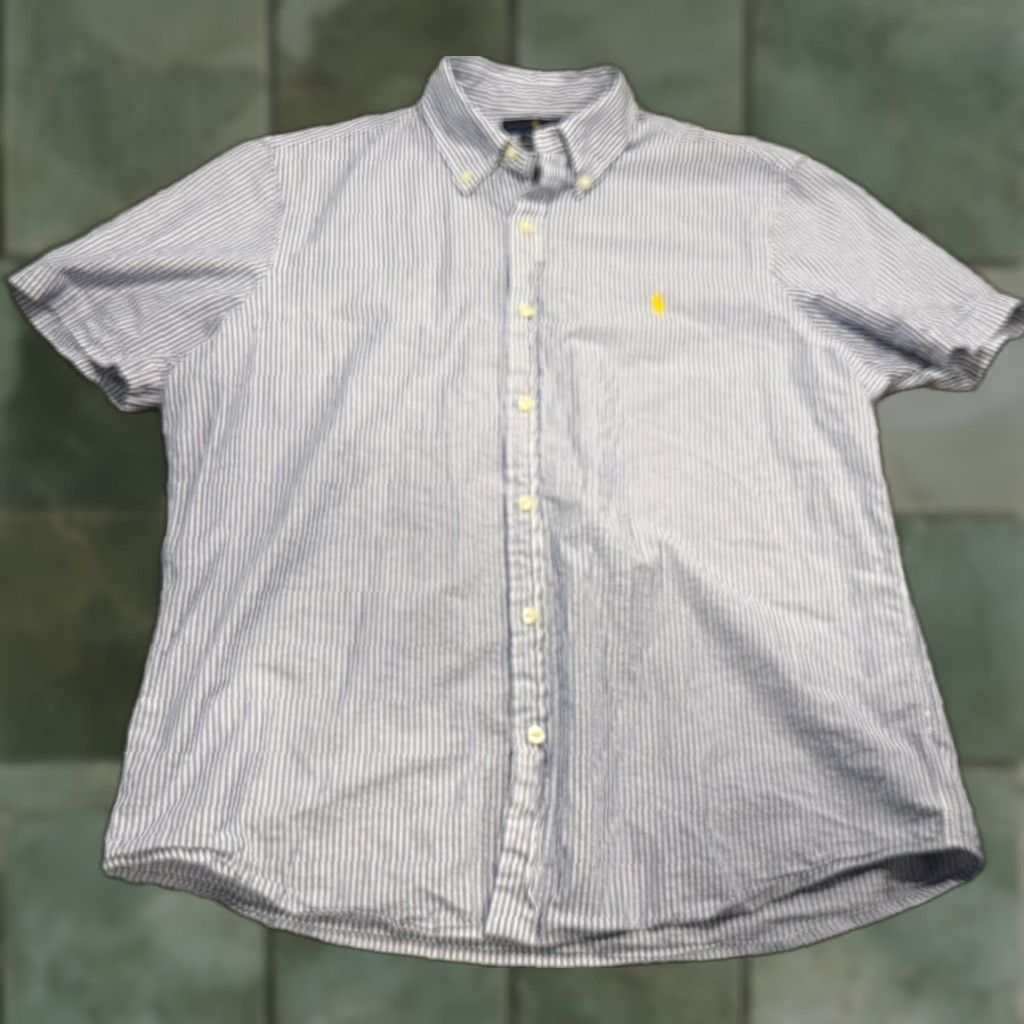 Ralph Lauren Ralph Lauren Untucked Fit Shirt Mens Large Blue Striped Seersucker Short Sleeve Size US L / EU 52-54 / 3 - 1 Thumbnail