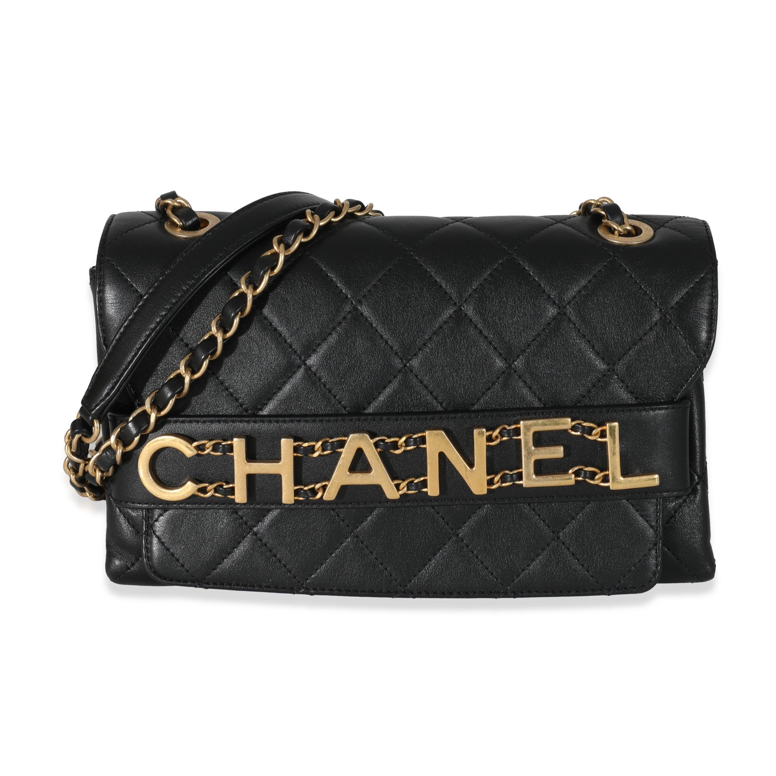 image of Chanel Black Leather Small Enchained Flap Bag, Women's