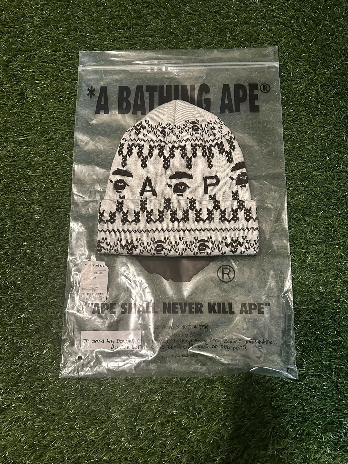 image of Bape A Bathing Ape Knit Cap in Ivory, Men's