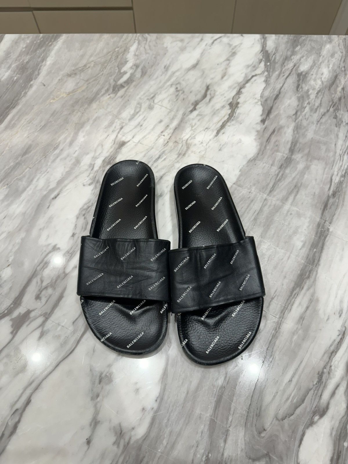 Balenciaga Leather Monogram sliders