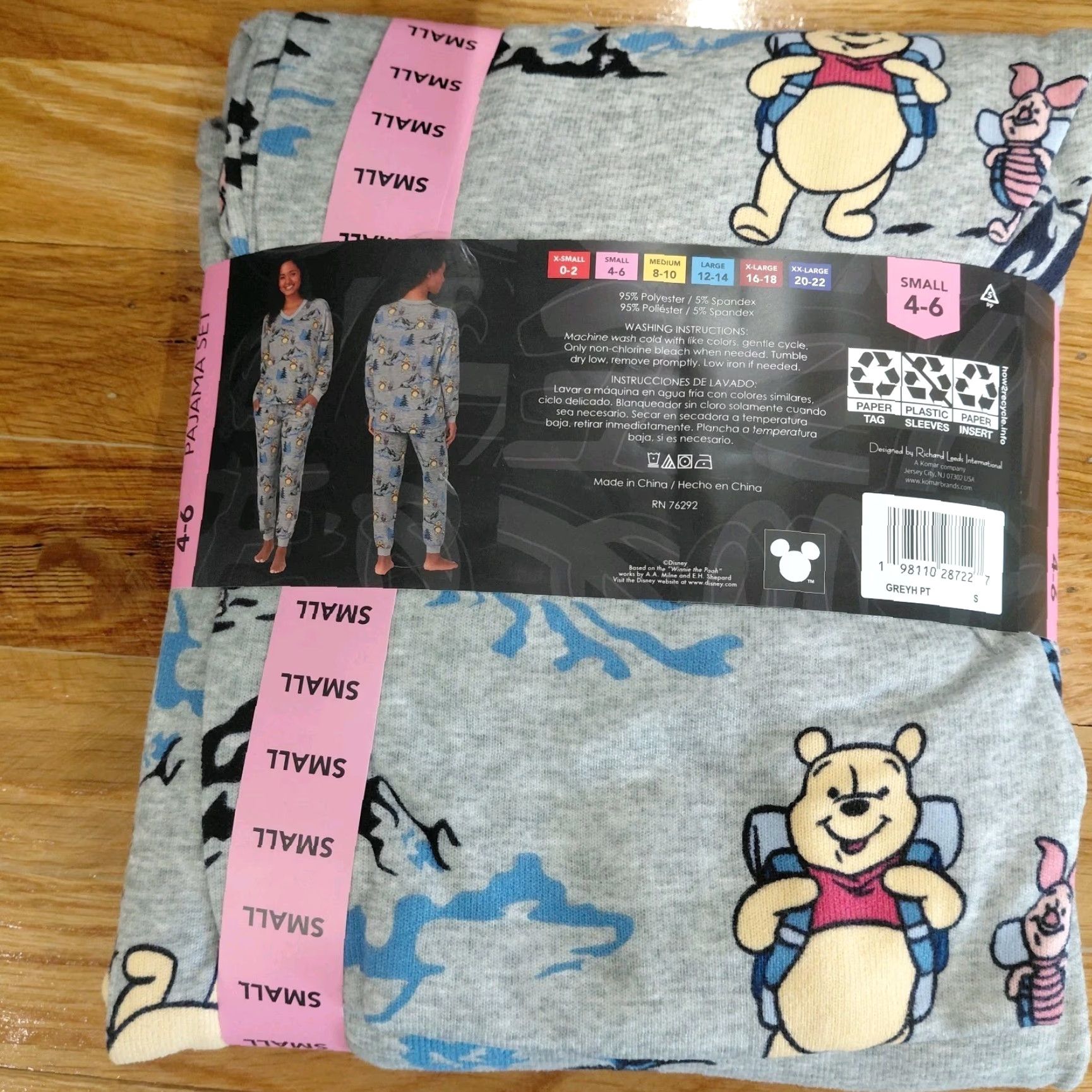 Disney DISNEY Winnie The Pooh & Piglet 2-Piece Pajama Set Gray Womens Size Small 4/6 Size ONE SIZE - 2 Thumbnail
