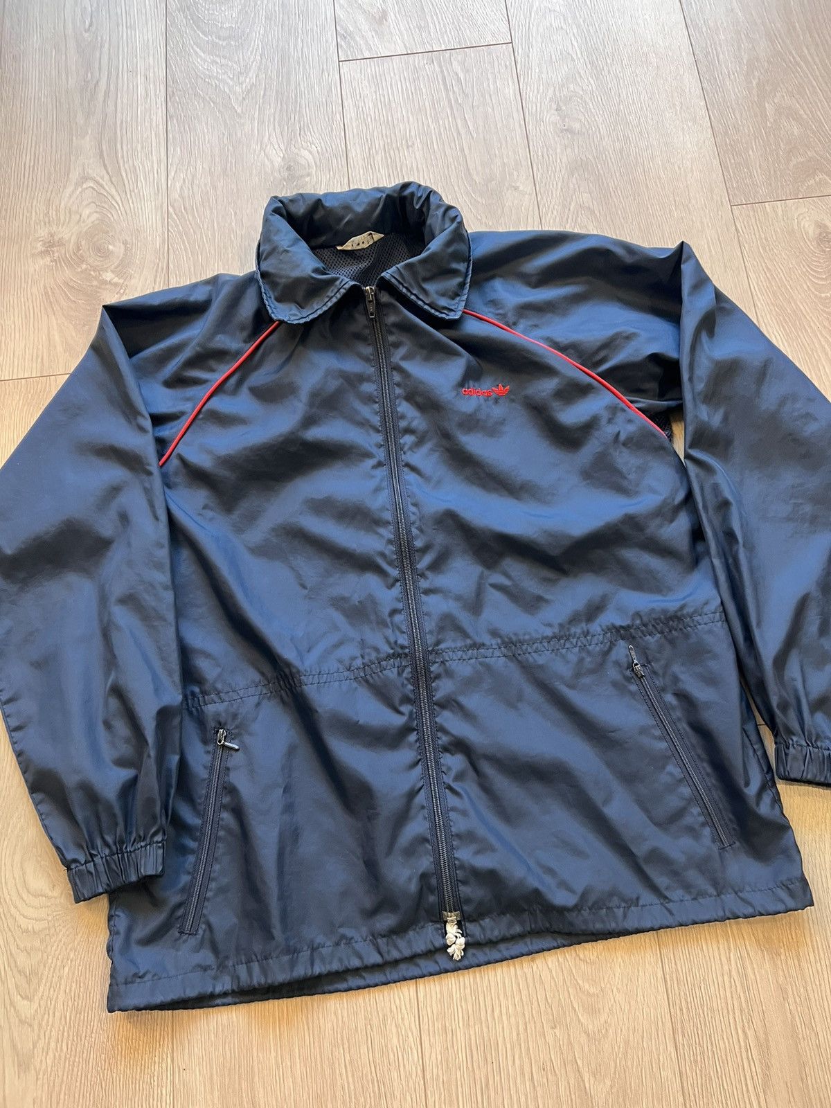 Adidas × Vintage Vintage 70s Adidas Windbreaker Zip Up Jacket Descente w Hood Size US L / EU 52-54 / 3 - 2 Thumbnail