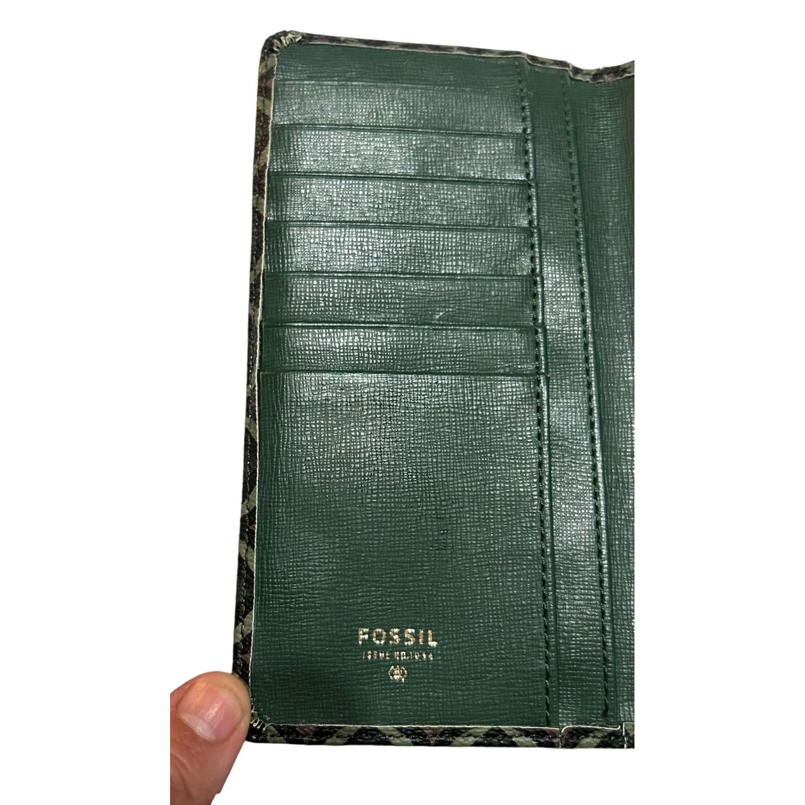 Fossil Fossil Wallet Geometric Green Leather Bifold Credit Card ID Holder Women’s Zip-Around Size ONE SIZE - 6 Thumbnail