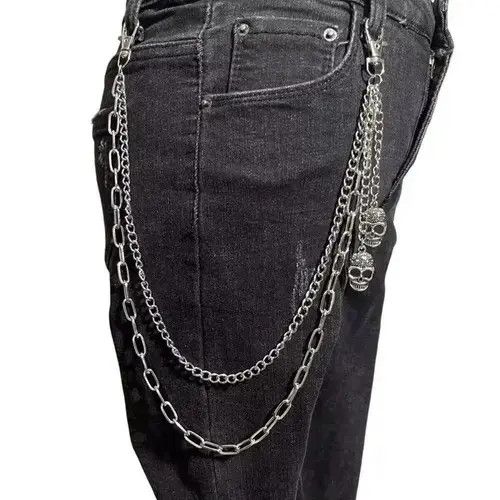Jewelry Multilayer Tassel Skull Waist Chain Link in Silver, Men's