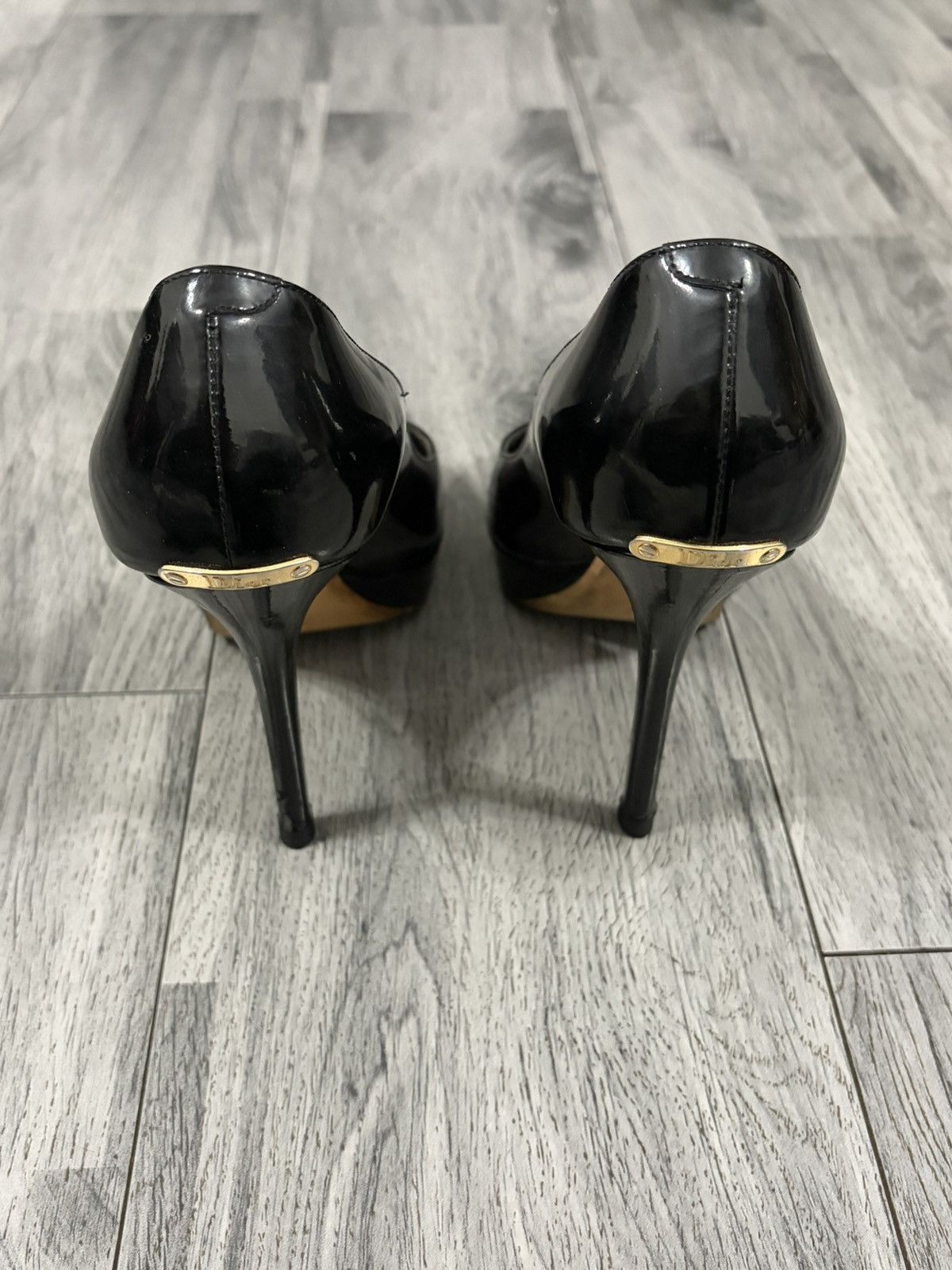 Dior DIOR Black Patent Miss Dior Peep-Toe Stiletto Pumps Size US 6.5 / IT 36.5 - 9 Thumbnail