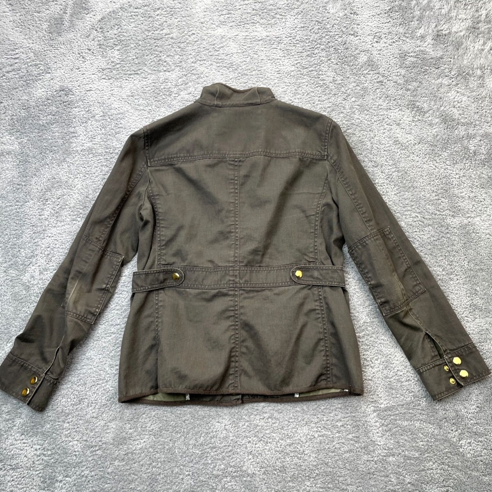 J.Crew J.CREW Military Jacket Womens Petite Medium Green Waxed Cotton With Zipper Pockets Full Zip Casual Workwear Field Coat Size M / US 6-8 / IT 42-44 - 2 Thumbnail