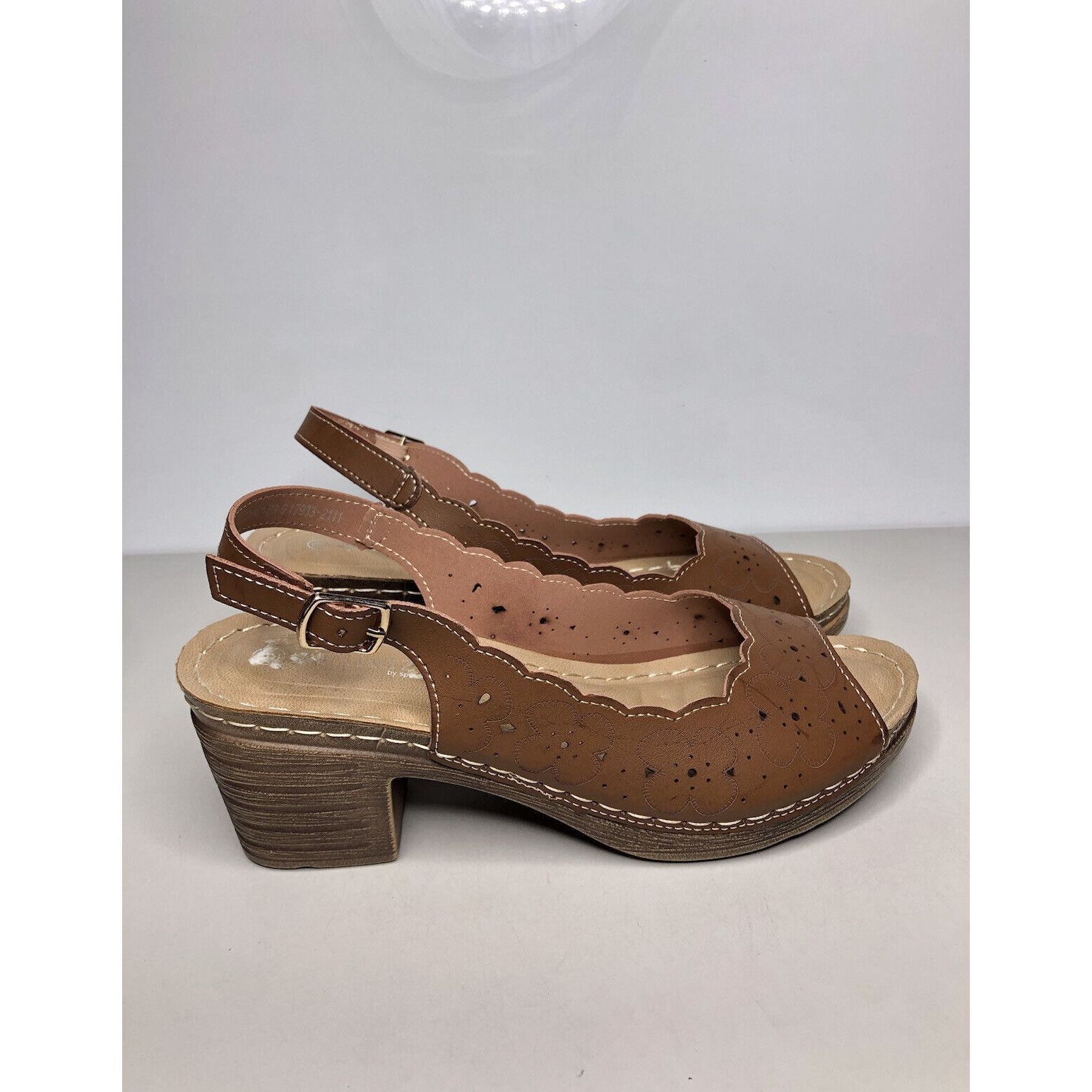 Spring Court Patrizia Spring Step Brown Leather Perforated Heel Sandals W Size US 9 / IT 39 - 1 Thumbnail