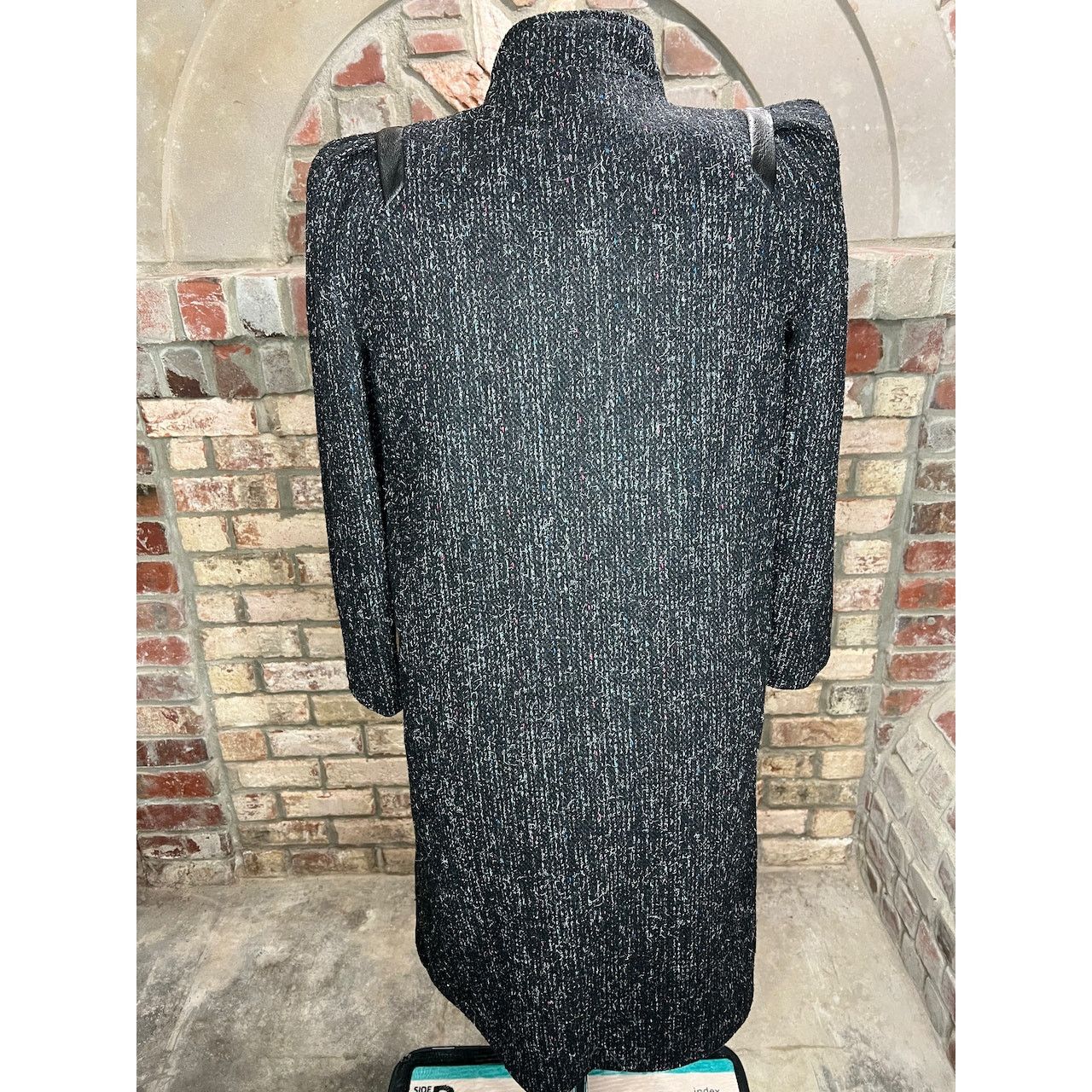 Vintage vintage wool coat charcoal teal pink blue high neck leather Size XXL / US 16-18 / IT 52-54 - 3 Thumbnail