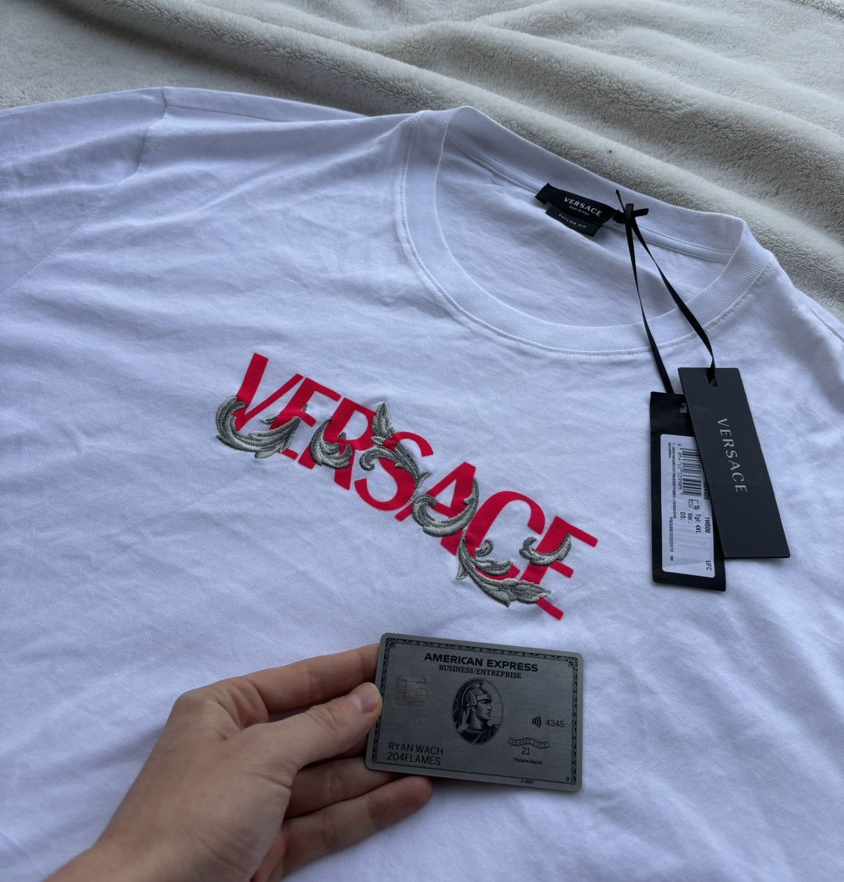 Versace Versace White/Pink Silver Barocco Tee Size US XXL / EU 58 / 5 - 2 Thumbnail