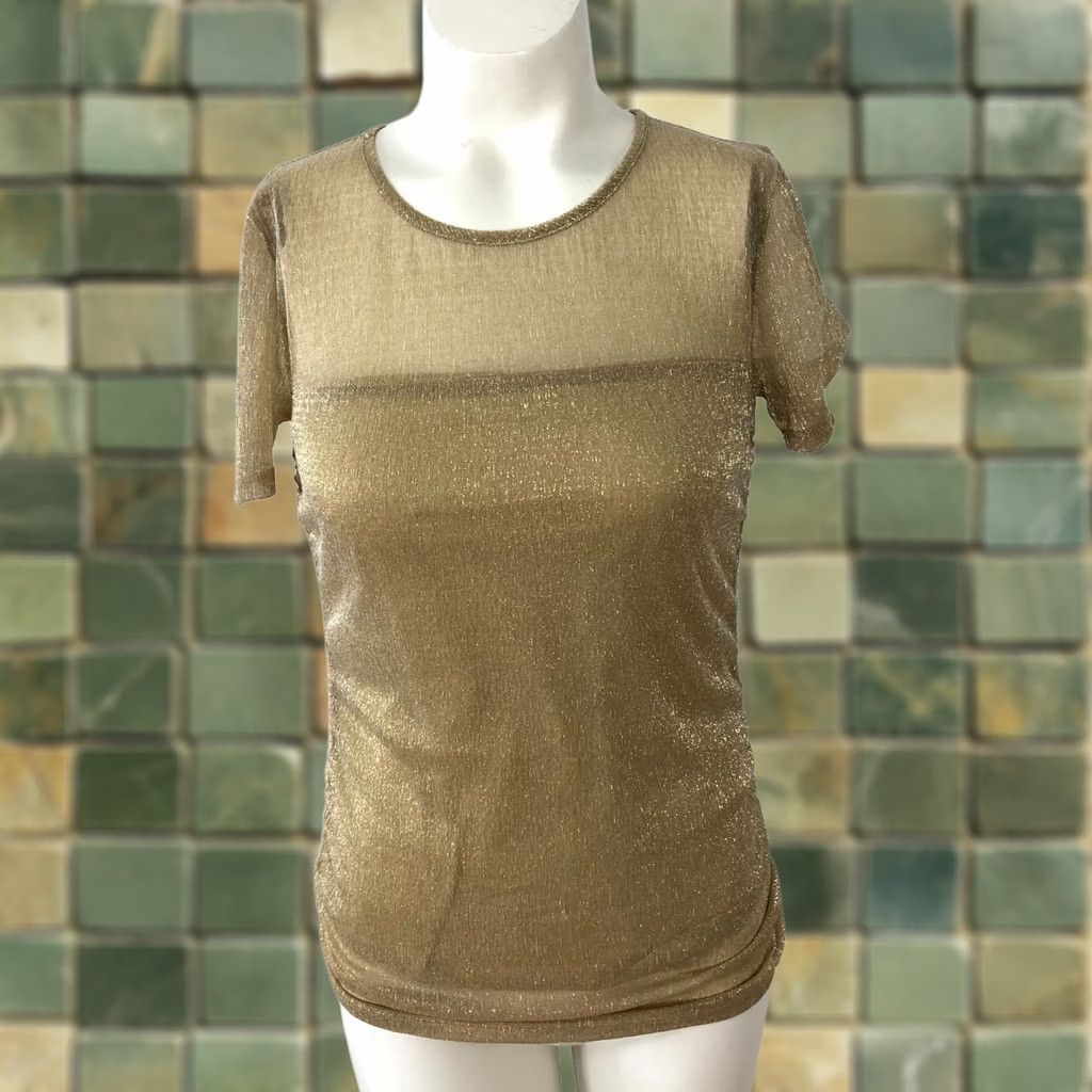 DKNY DKNY XS Metallic Ruched Pullover Top T-Shirt Black Gold MINT Casual Womens XS Pullover Shirt Size XS / US 0-2 / IT 36-38 - 1 Thumbnail