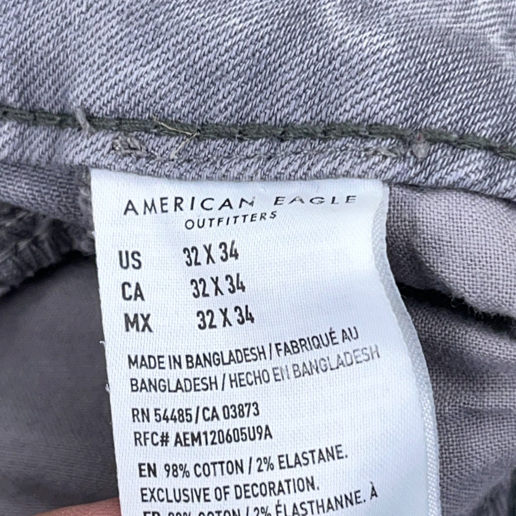 American Eagle Outfitters American Eagle Jeans Men Slim Straight 31x34 Gray Distressed Holes Rips Airflex 5-Pocket Denim Cotton Blend Ship New? Size US 31 - 4 Thumbnail