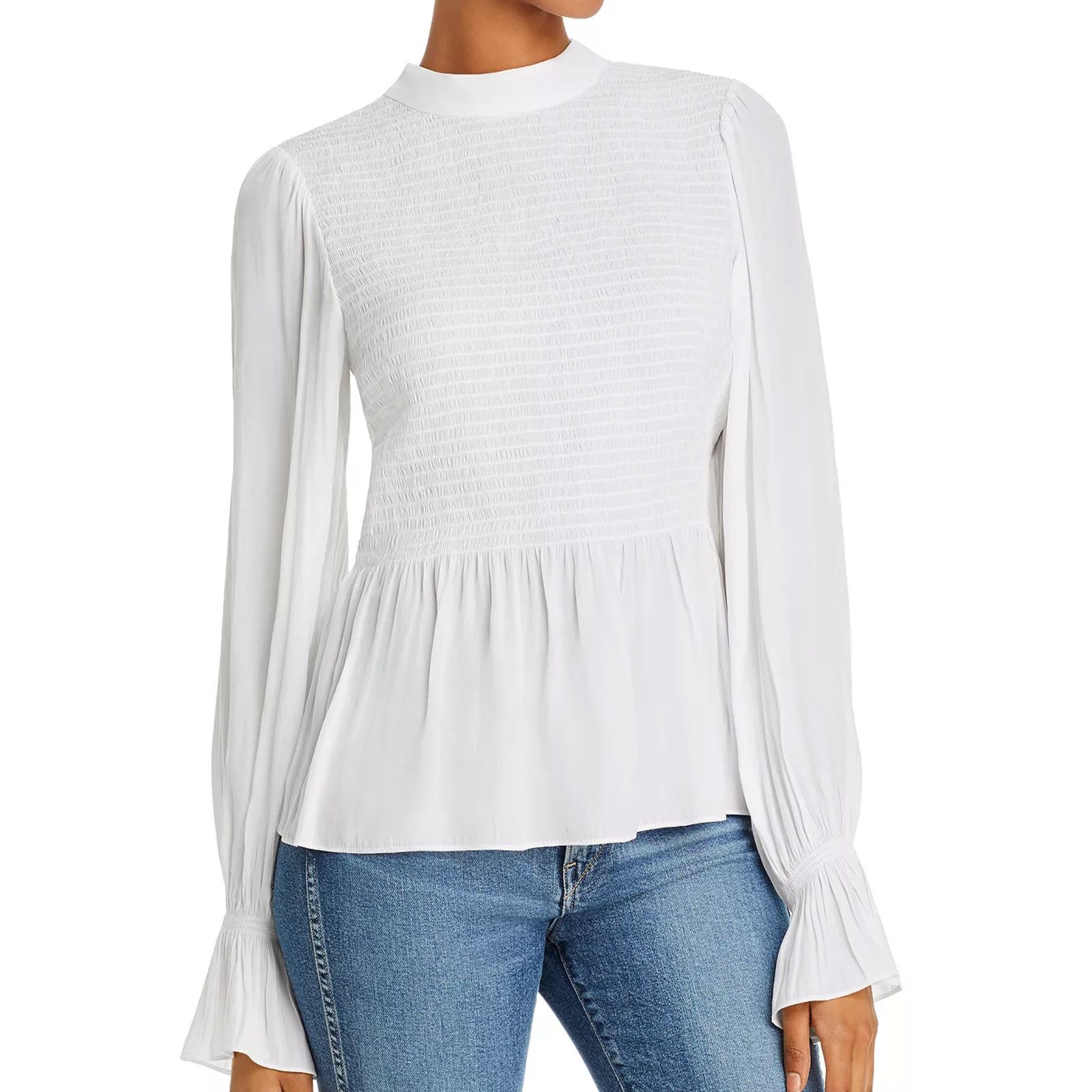 Ramy Brook New $345 Ramy Brook Ivory Smocked Peplum Top Ivory LARGE Size L / US 10 / IT 46 - 1 Thumbnail
