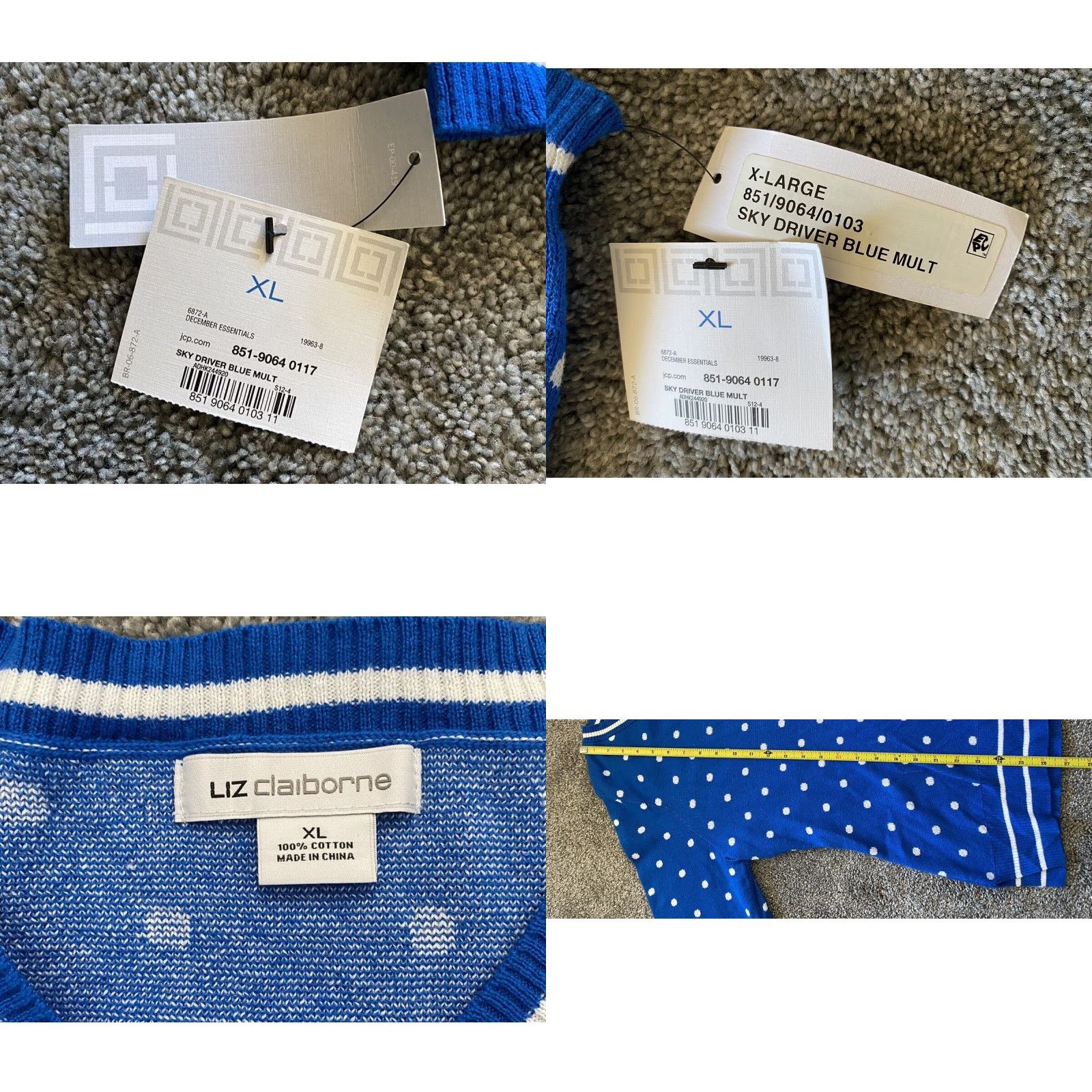 Liz Claiborne NWT New Liz Claiborne Sweatshirt Women’s XL Sky Driver Blue Polka Dot Long Sleeve Size XL / US 12-14 / IT 48-50 - 8 Thumbnail