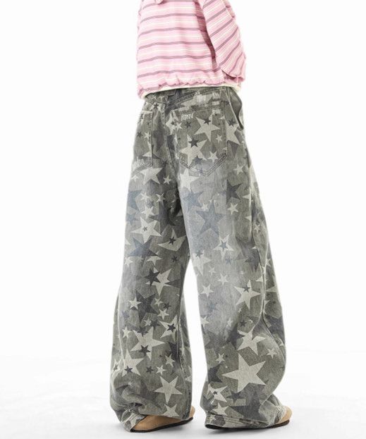 Japanese Brand Men's Retro Star Casual Loose-fitting Cargo Jeans Y2K Size US 32 / EU 48 - 5 Thumbnail