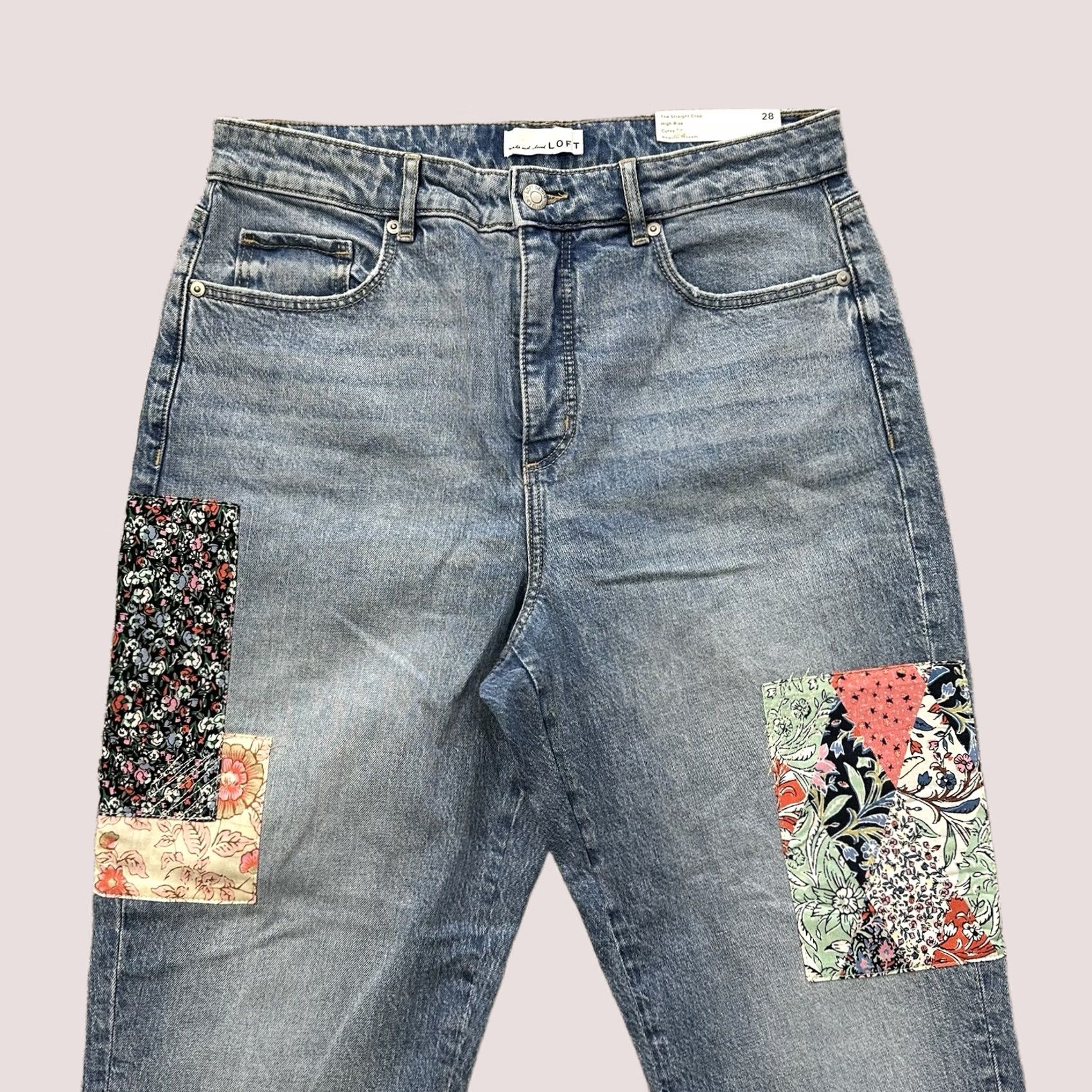 Loft LOFT Jeans Womens 6 28x27 Straight Crop High Rise Patchwork Stretch Denim Blue 5-Pocket Womens Jeans Size 28" / US 6 / IT 42 - 1 Thumbnail