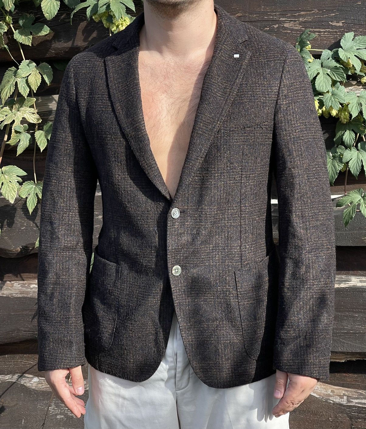 Hugo Boss 2022 Boss jersey jacket brown blazer wool Size 42R - 3 Thumbnail