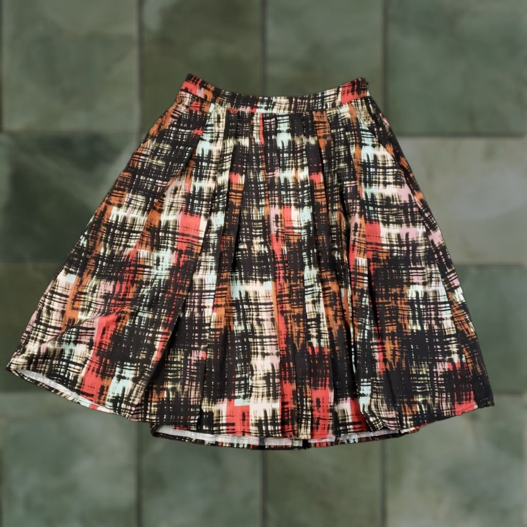 Anthropologie Anthropologie Skirt Women Size 4 Black Orange Pleated Pockets Casual Geometric Knee Length Size 27" / US 4 / IT 40 - 1 Thumbnail