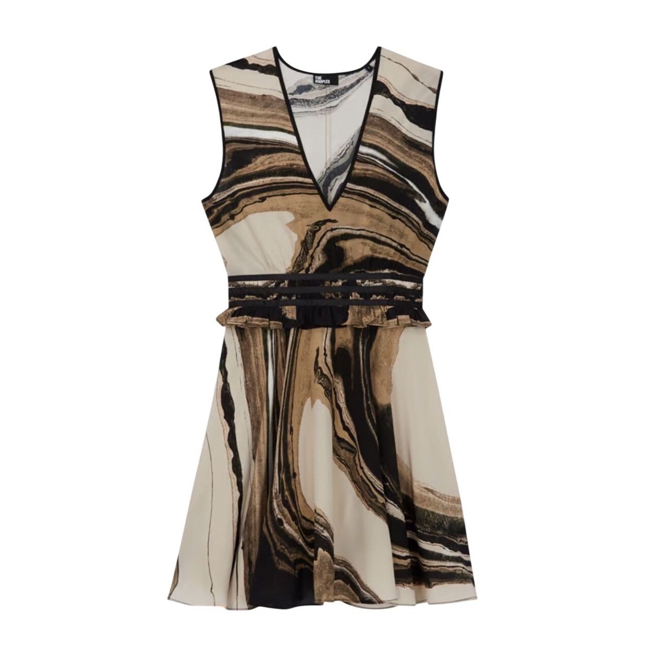 The Kooples The Kooples Womens Short Printed Silk Dress Beige Brown Size Size M / US 6-8 / IT 42-44 - 5 Thumbnail