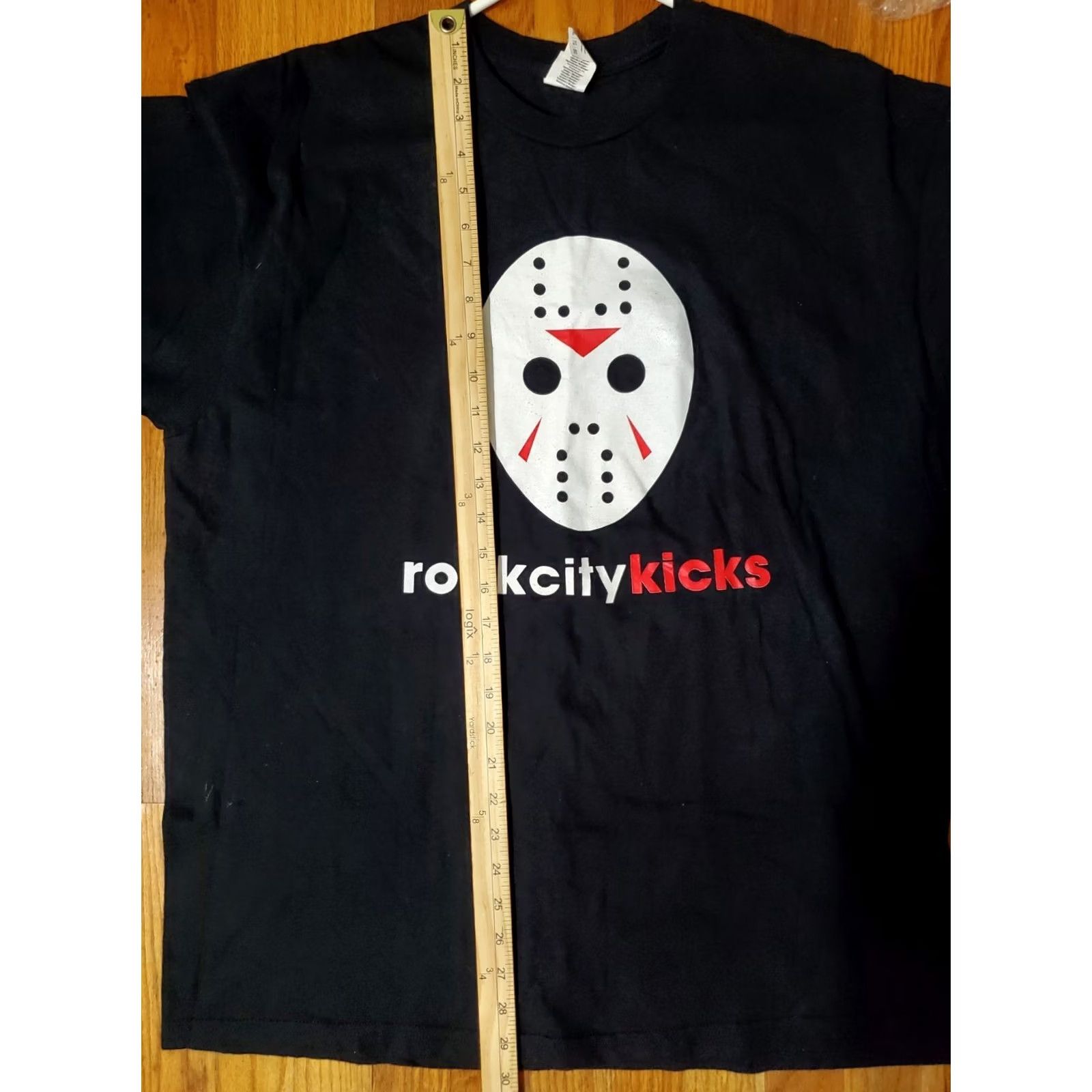 Gildan VINTAGE? Rock City Kicks Jason Hockey Mask T Shirt XL Cotton Crew Neck Black Tee Size US XL / EU 56 / 4 - 8 Thumbnail