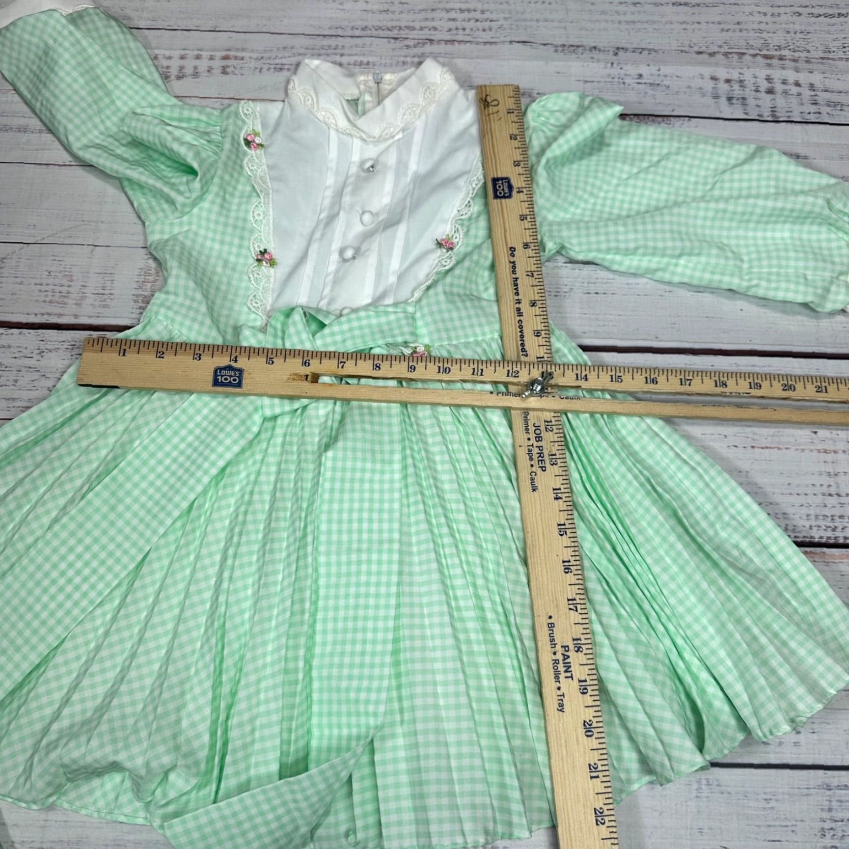 Vintage Vtg Beautique Chris Lynch Long Sleeve Green Gingham Check Dress Sz 6 Tie Waist Girls Size US S / EU 44-46 / 1 - 2 Thumbnail