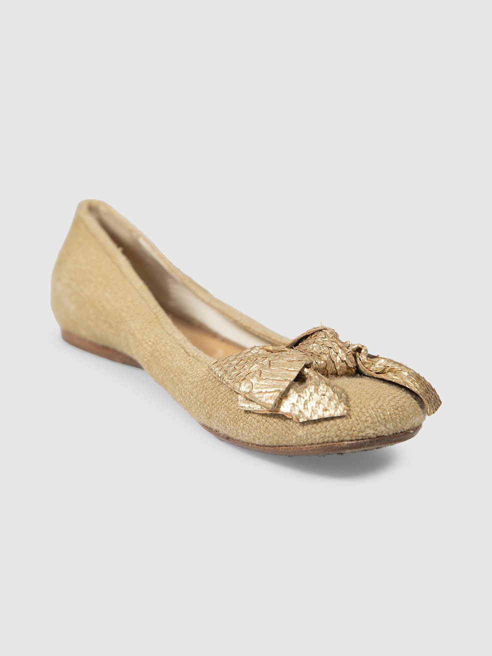 Miu Miu Beige Raffia & Snakeskin Bow Flats Size US 8 / IT 38 - 1 Thumbnail
