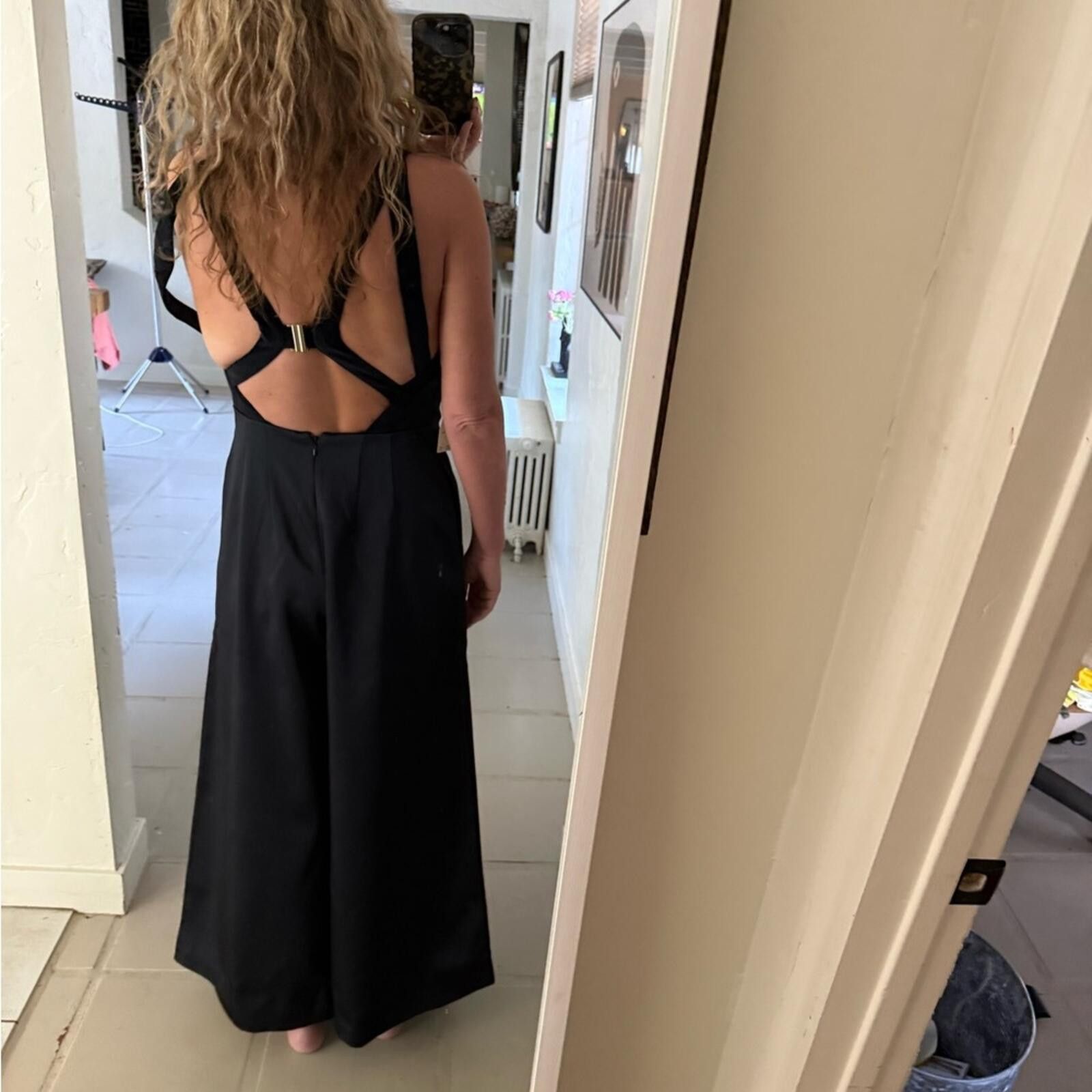 Other Anthropologie $198 Satin Wide-leg Black Jumpsuit, Size 10 T Size 32" / US 10 / IT 46 - 7 Thumbnail