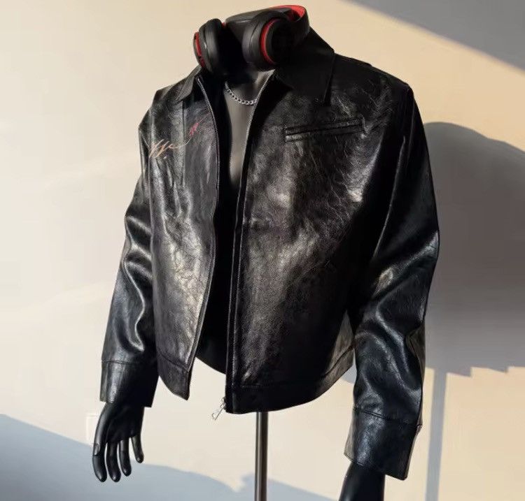Japanese Brand Black Faux Leather Graphic Print Jacket, Relaxed Fit Size US L / EU 52-54 / 3 - 13 Thumbnail