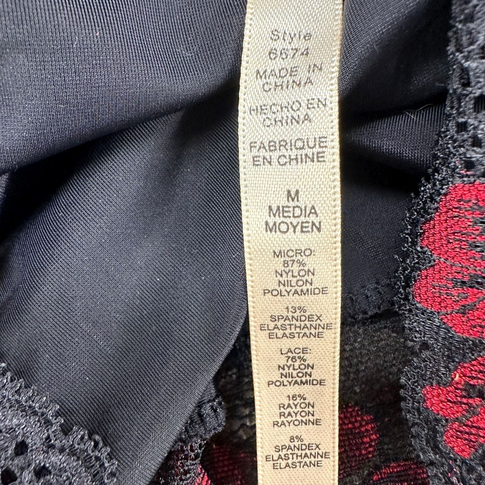 Vintage VINTAGE Lace Slip Womens M Black Red Rose Floral Padded Nylon Lingerie Dress Y2K Tank Sleeveless Racerback Sweetheart Strap Nylon Lace Cotton Size M / US 6-8 / IT 42-44 - 2 Thumbnail