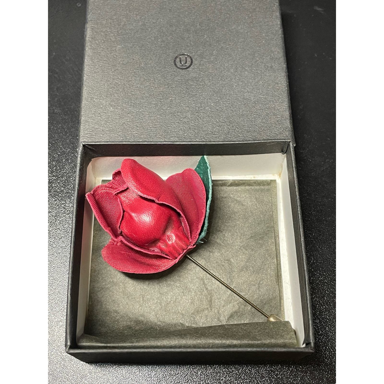 image of Undercover Leather Skull Rose Pin Brooch in Red, Women's