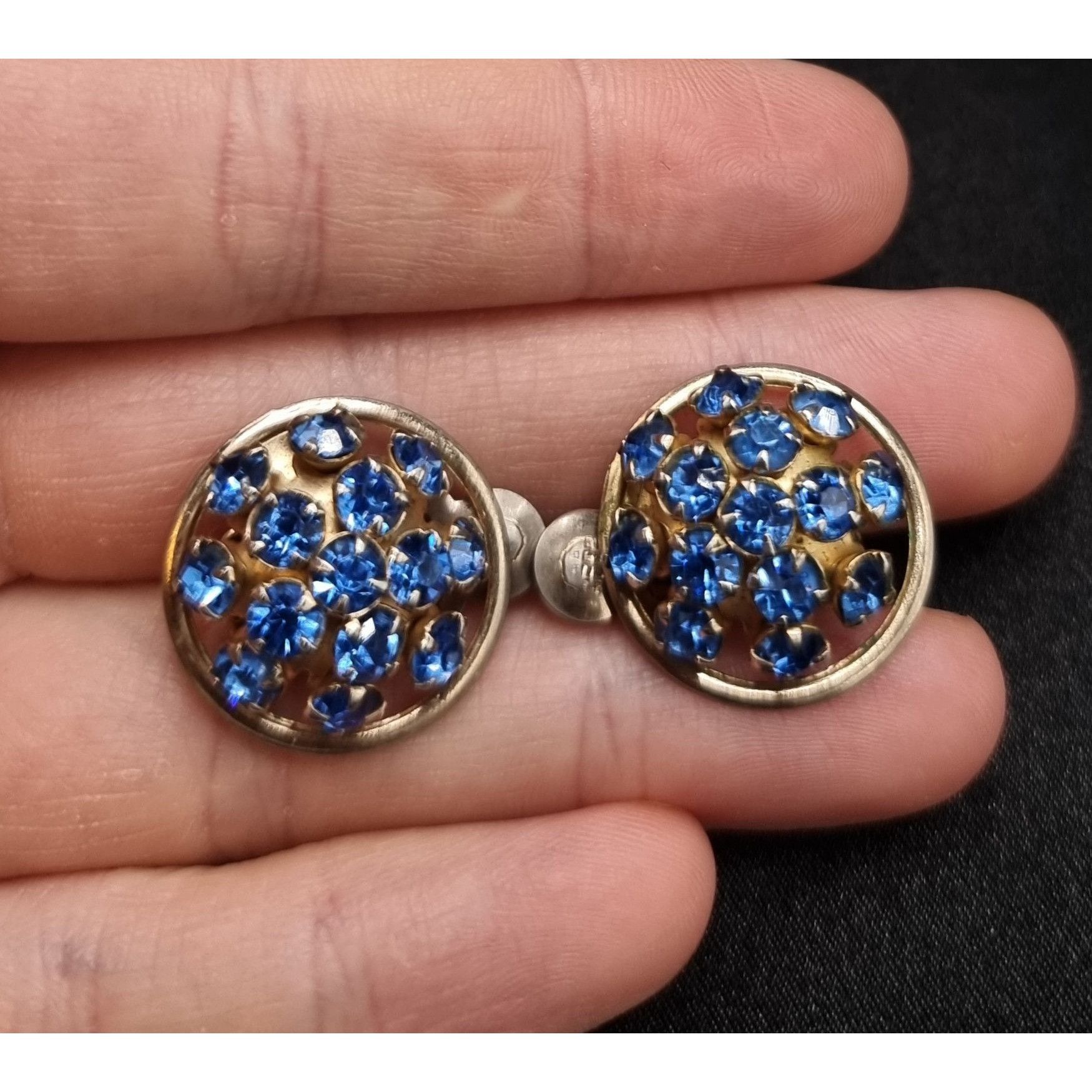 Vintage Vintage 1960's Blue Rhinestone Gold-Tone Clip-On Earrings Size ONE SIZE - 5 Thumbnail