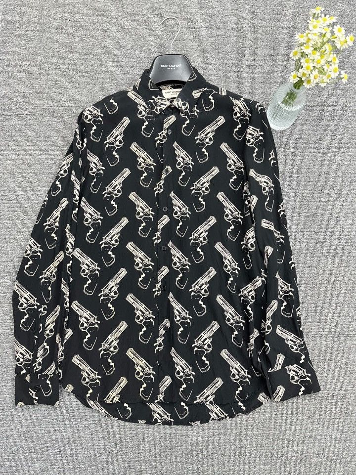 image of Saint Laurent Paris x YVES Saint Laurent 14Ss Slp Revolver Shirt in Black, Men's (Size 2XS)