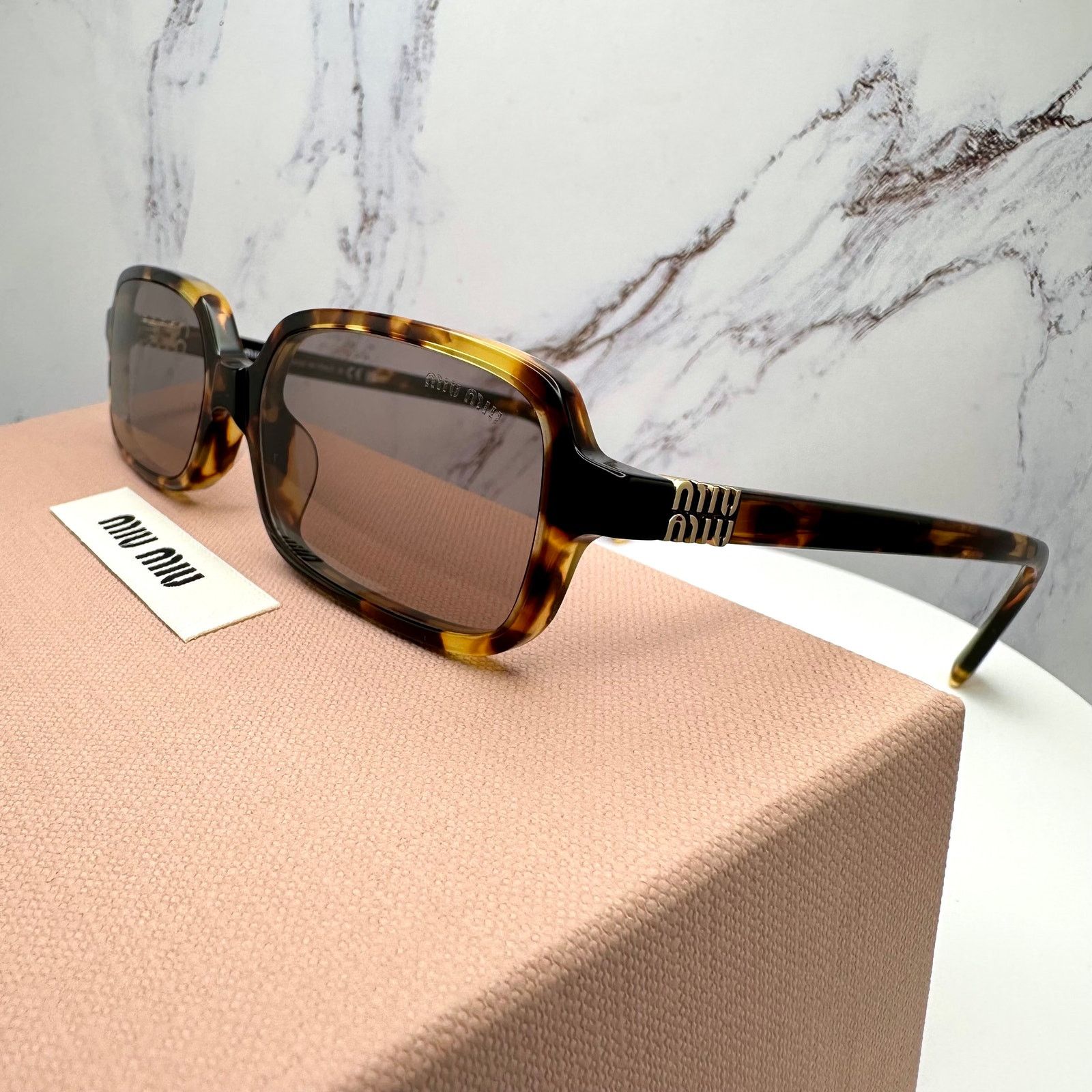 Miu Miu New MIU MIU Sunglasses Brown Tortoise Rectangular Gold Logo Size ONE SIZE - 3 Thumbnail