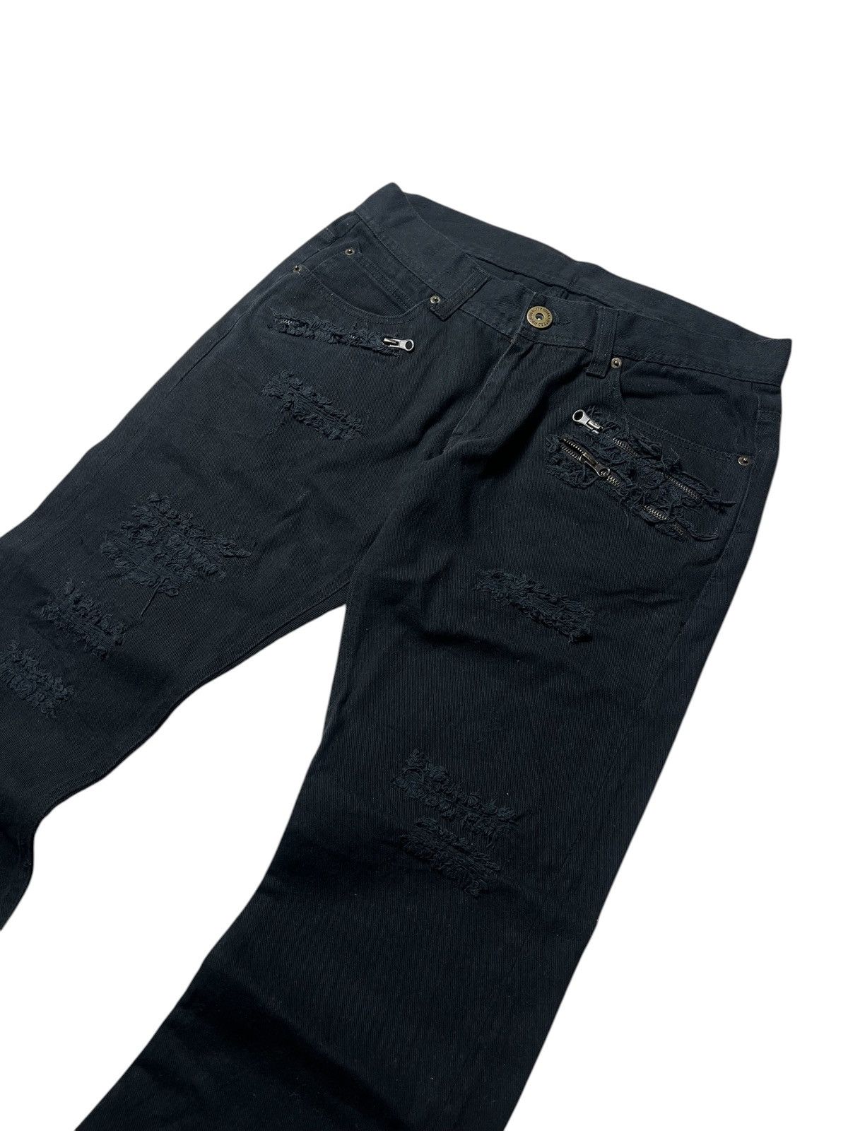 Japanese Brand 2000s Japanese Flare Distressed Gothic Buckleback Pants Size US 30 / EU 46 - 3 Thumbnail