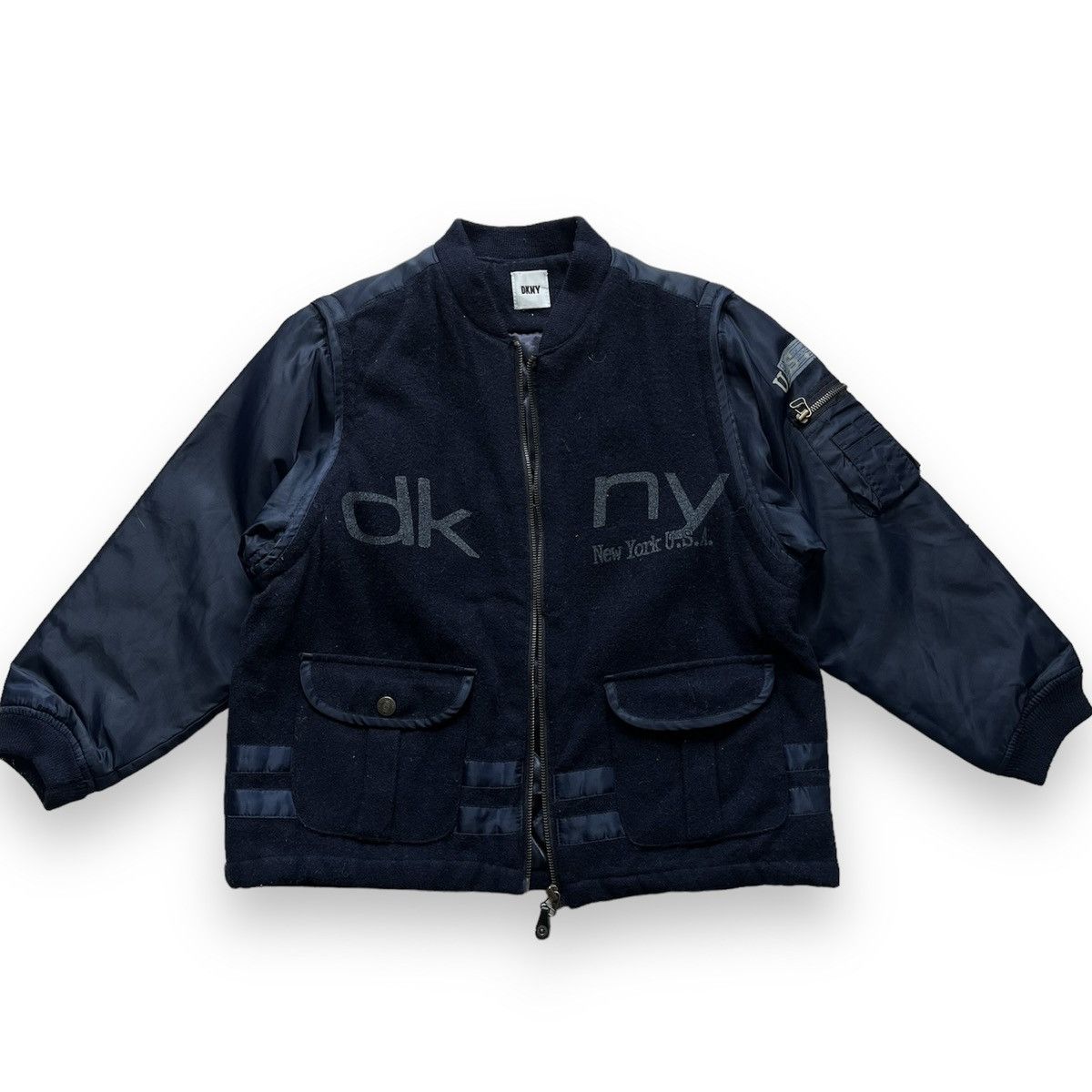 DKNY × Vintage DKNY USA Two Ways Bomber Wool Jacket Size US M / EU 48-50 / 2 - 19 Thumbnail