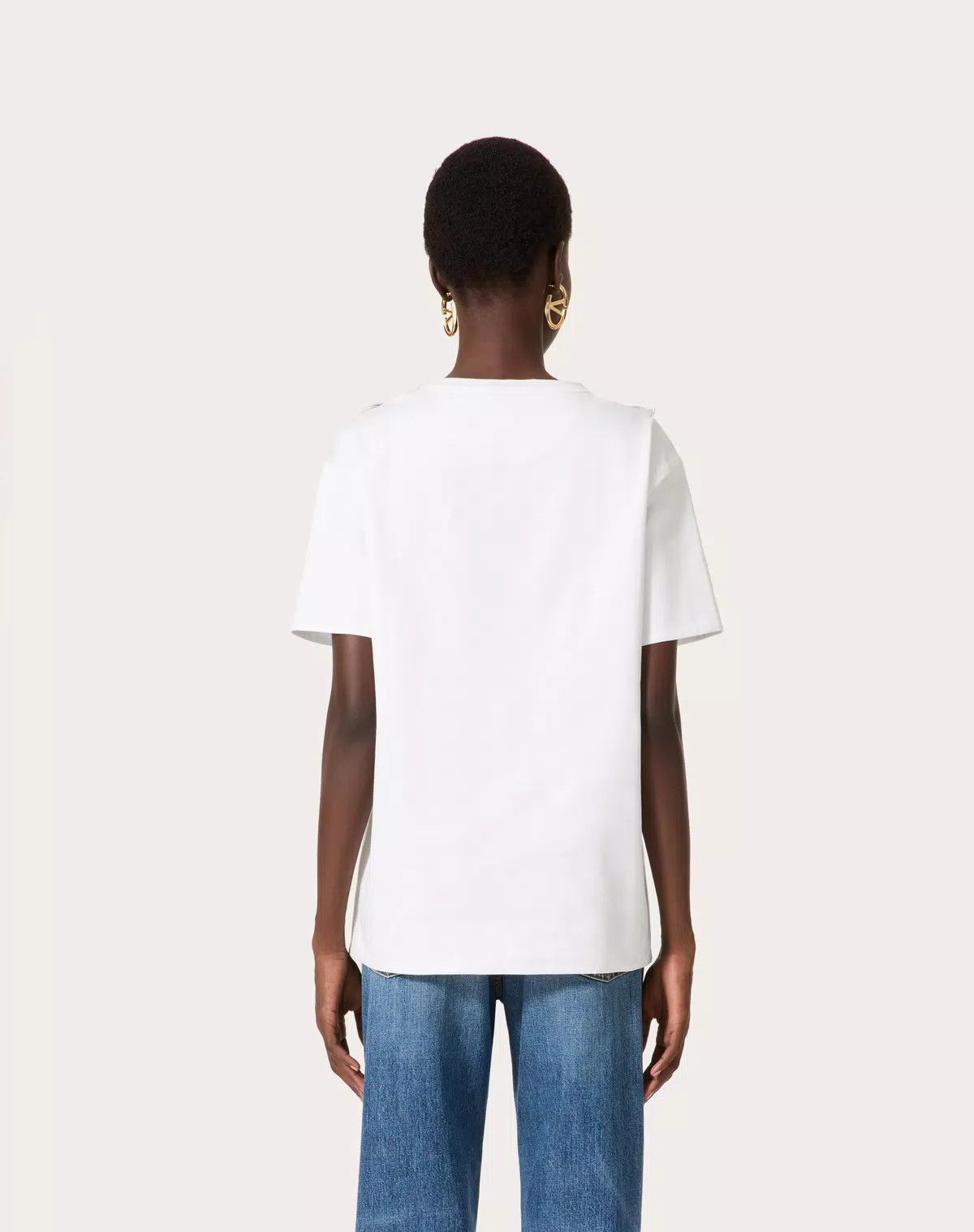 Valentino o1s1wg110525 Embroidered Cotton Jersey T-Shirt in White Size M / US 6-8 / IT 42-44 - 5 Thumbnail