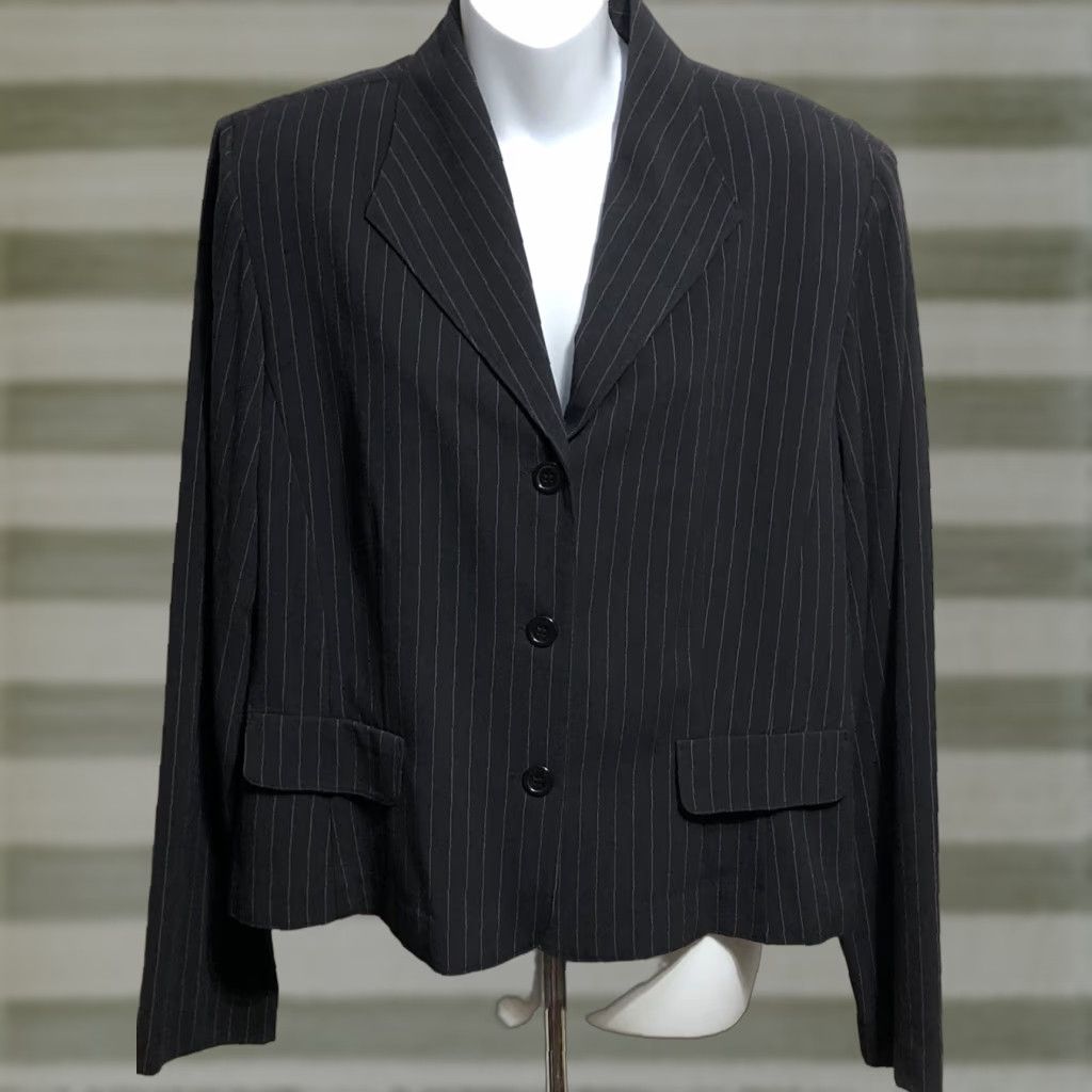 Vintage Danny & Nicole 2pc Suit Navy Stripe Blazer Jacket & Slacks Women 16 Career Office Vintage No Size XXL / US 16-18 / IT 52-54 - 1 Thumbnail