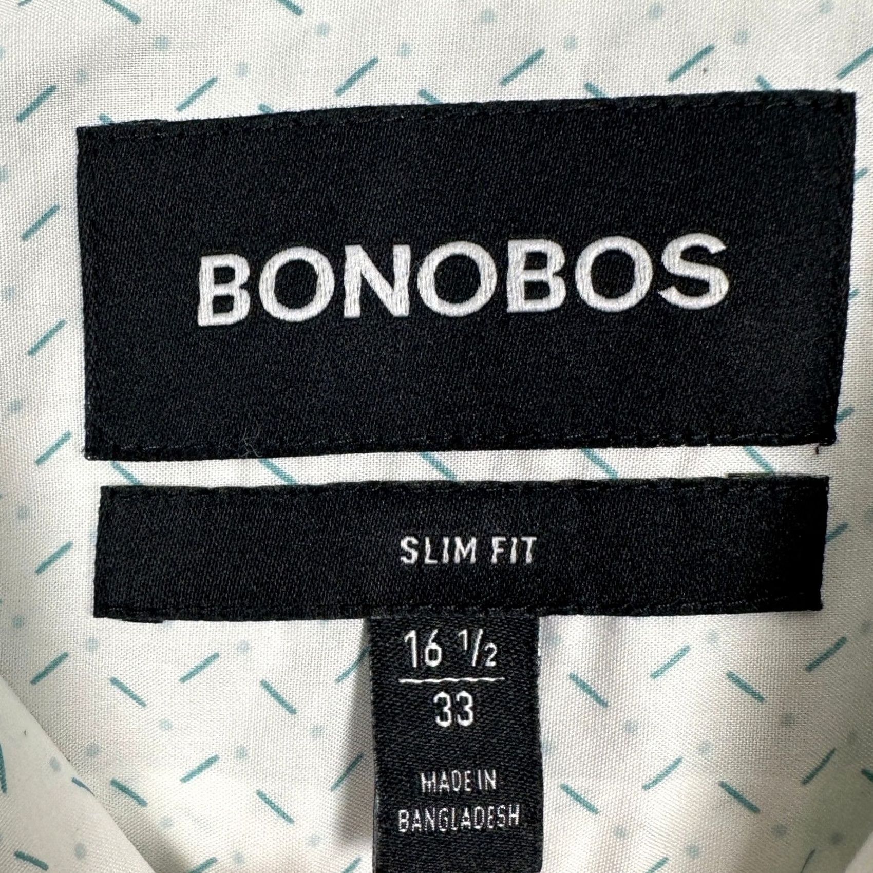 Bonobos Bonobos Shirt Mens 16.5-33 White Teal Slim Fit Dress Geometric Button Up Stretch Size 46R - 4 Thumbnail