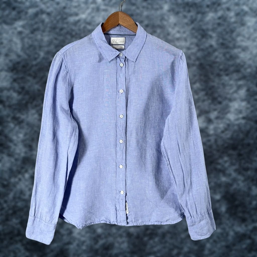 J.Crew J Crew Womens Shirt 2 Slim Blue Button Up Blouse Linen Size XS / US 0-2 / IT 36-38 - 1 Thumbnail